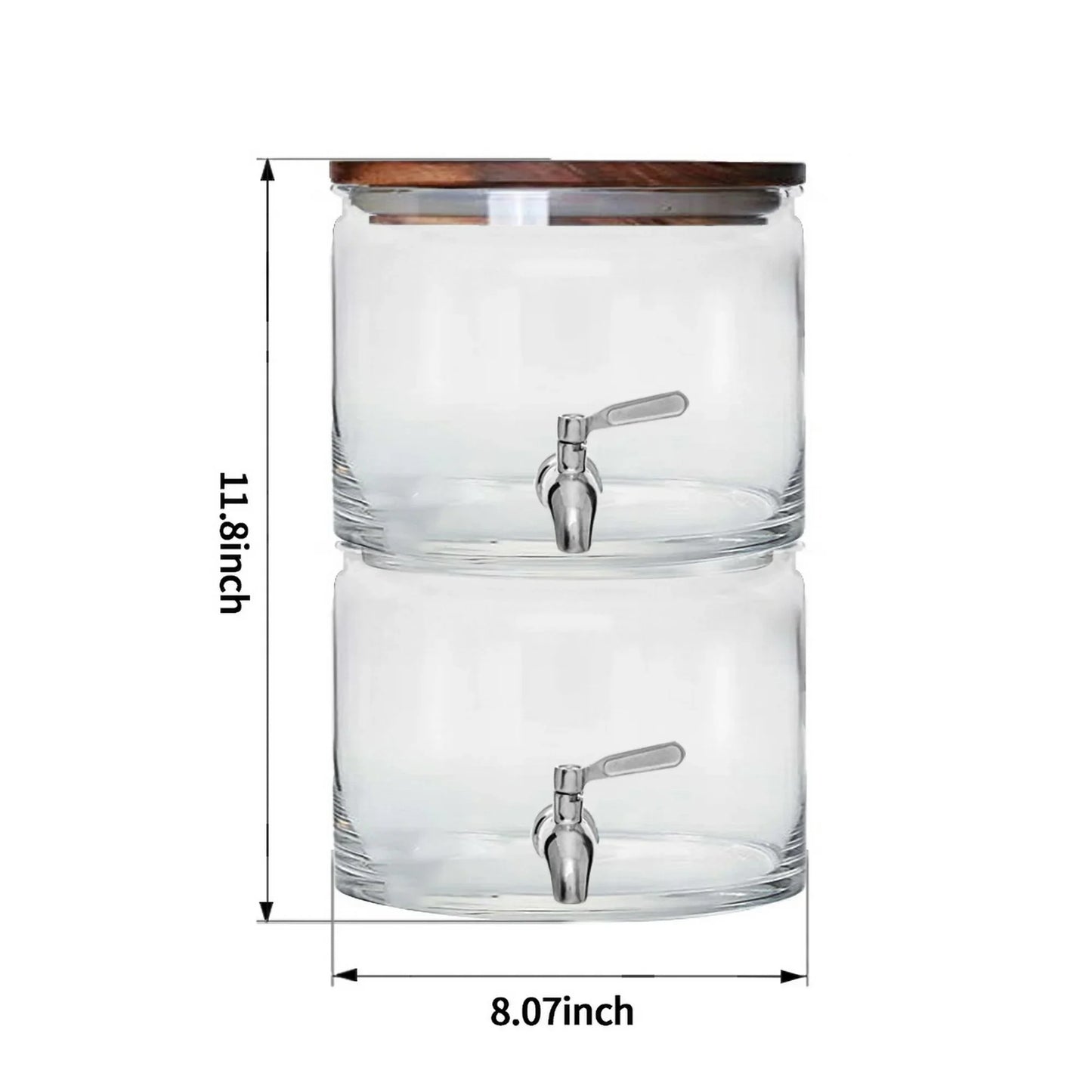 Stacking Glass Beverage Dispenser Acacia Wood Lid Easy Pour Spigot