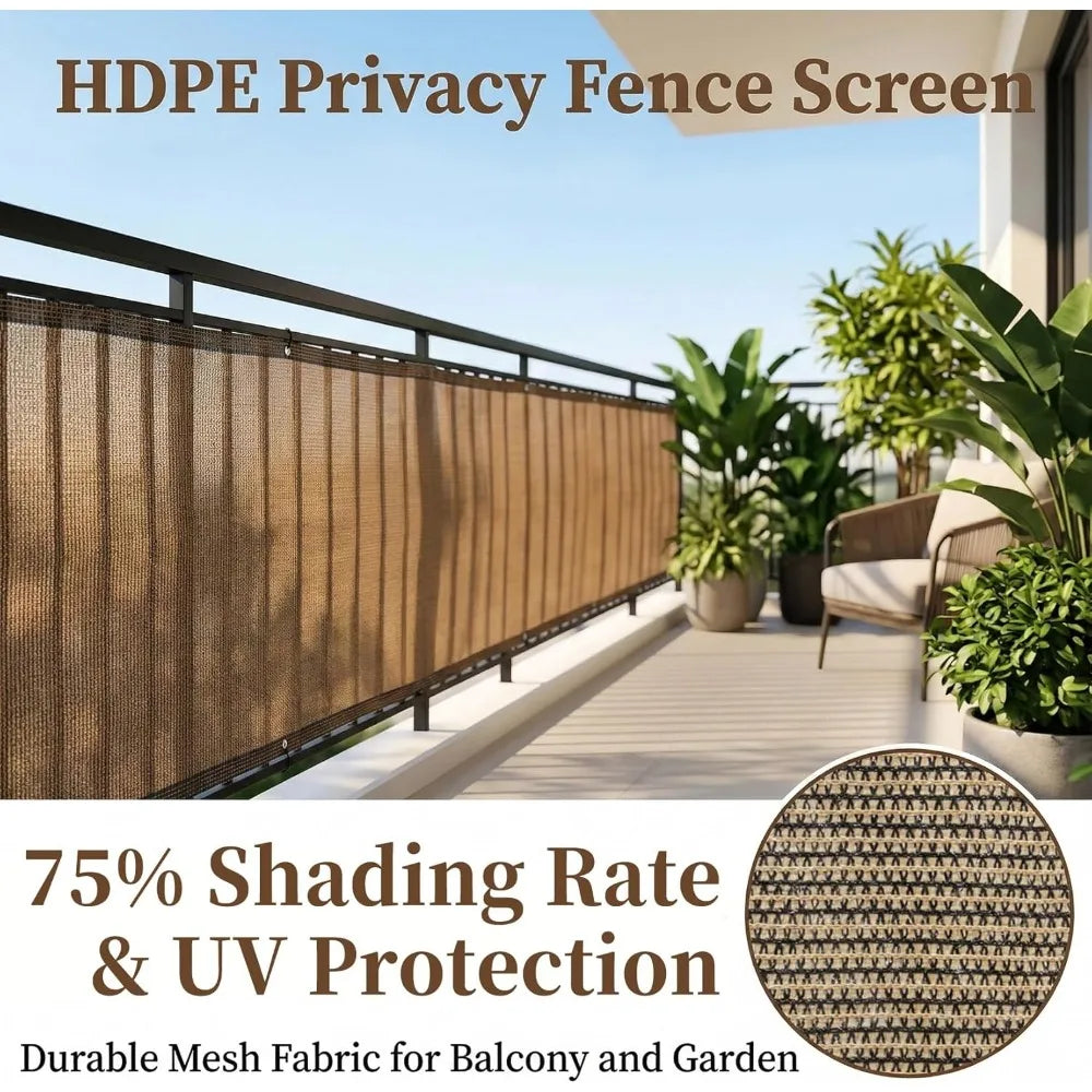 Breathable Brown Privacy Fence Shade Screen, 75% Shading HDPE Mesh for Backyard Balcony Patio, 3 X 10 Feet