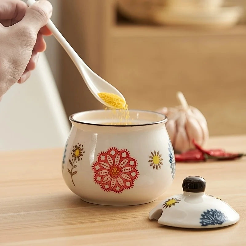 Japanese Ceramic Seasoning Bottles Set With Lids And Spoons
