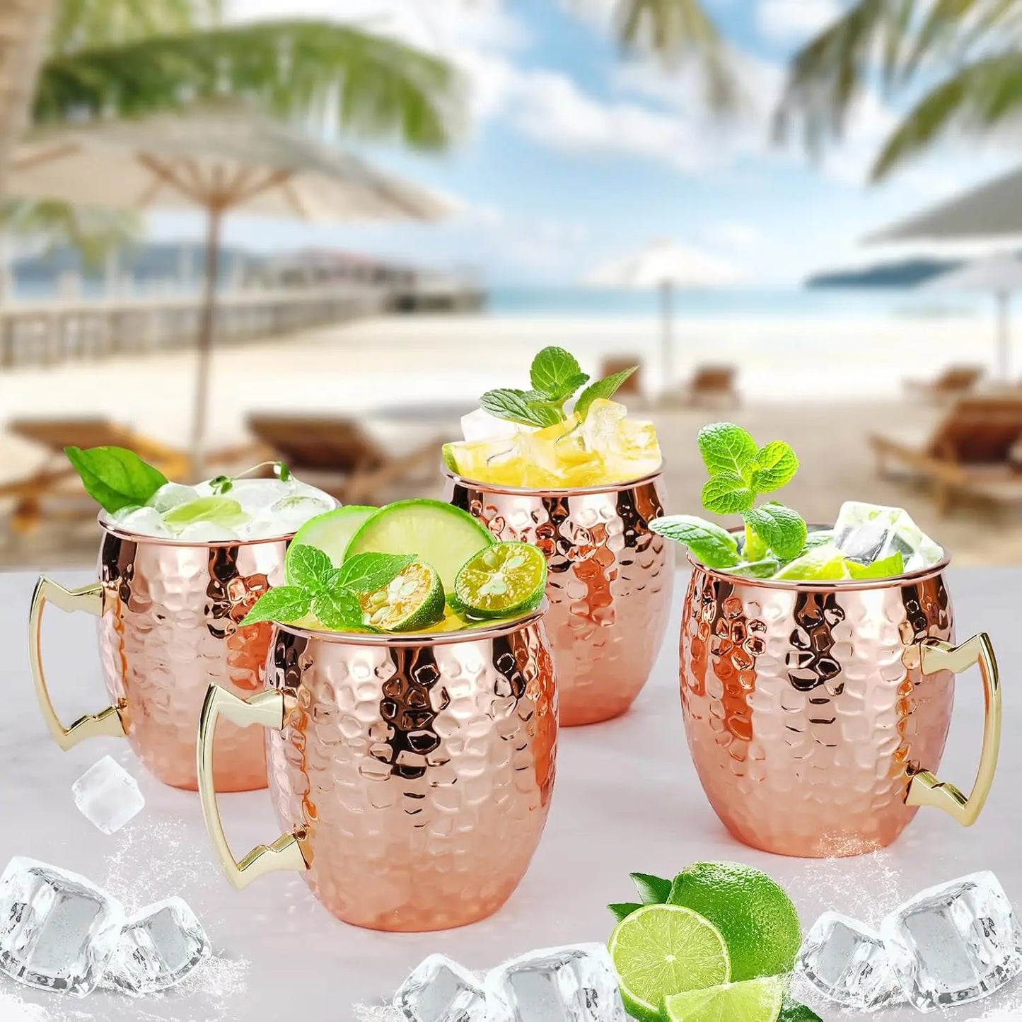 Hammered Copper Moscow Mule Mugs Set Of 4 With Stainless Steel Lining