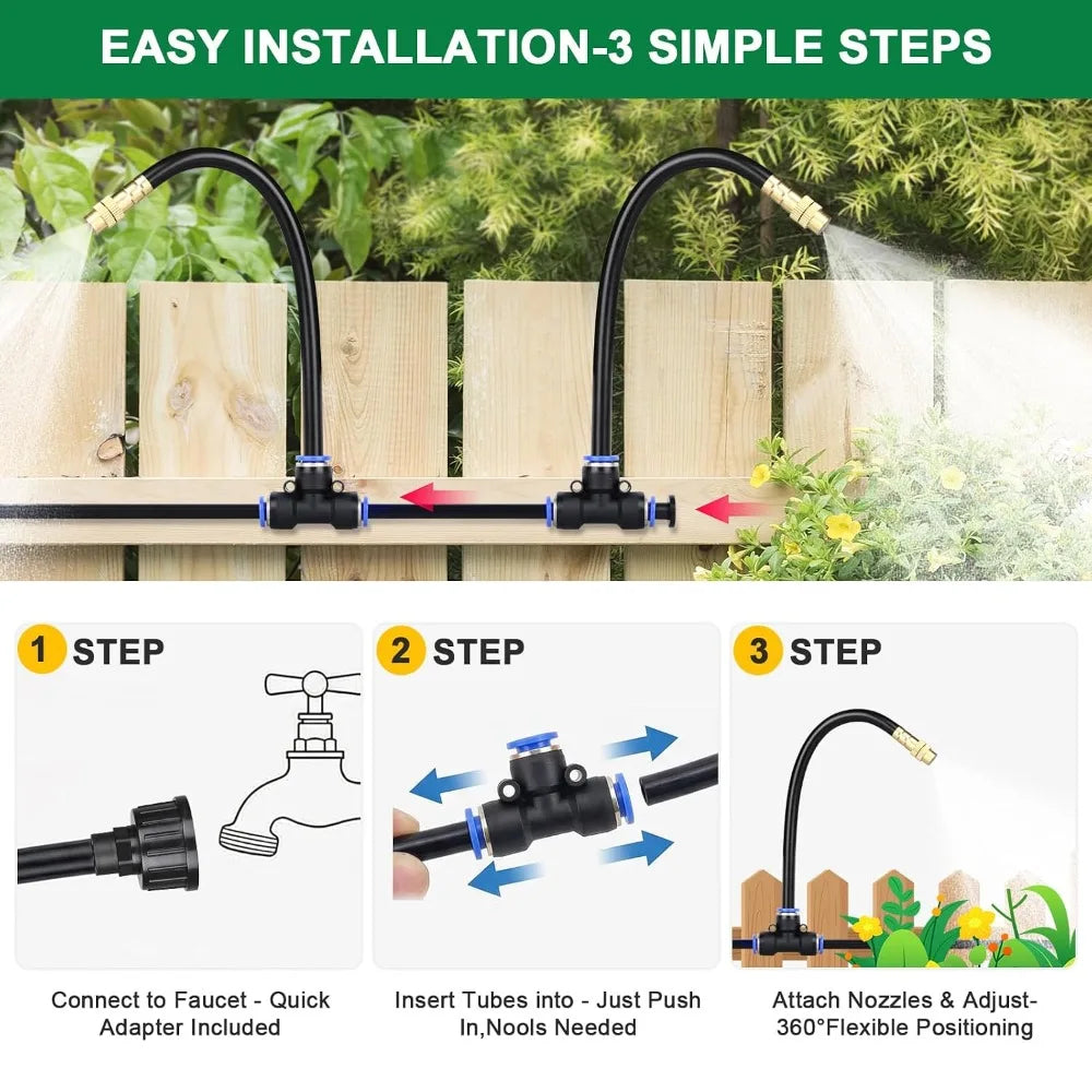 200ft Drip Irrigation Kit with 40 Adjustable Copper Nozzles, DIY Watering System for Garden, Lawn, Greenhouse & Raised Beds