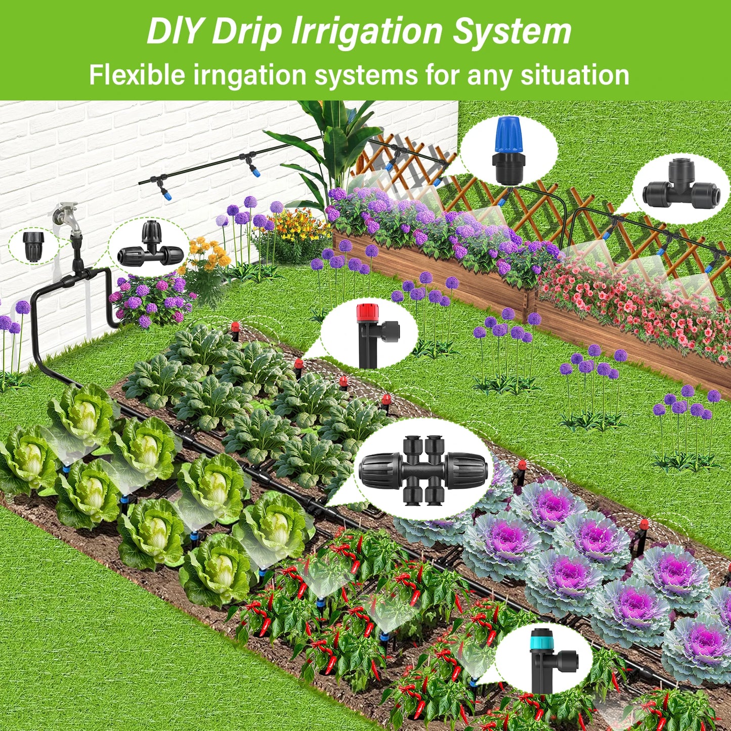 Drip Irrigation Kit for Garden Plants With Hose And Emitters