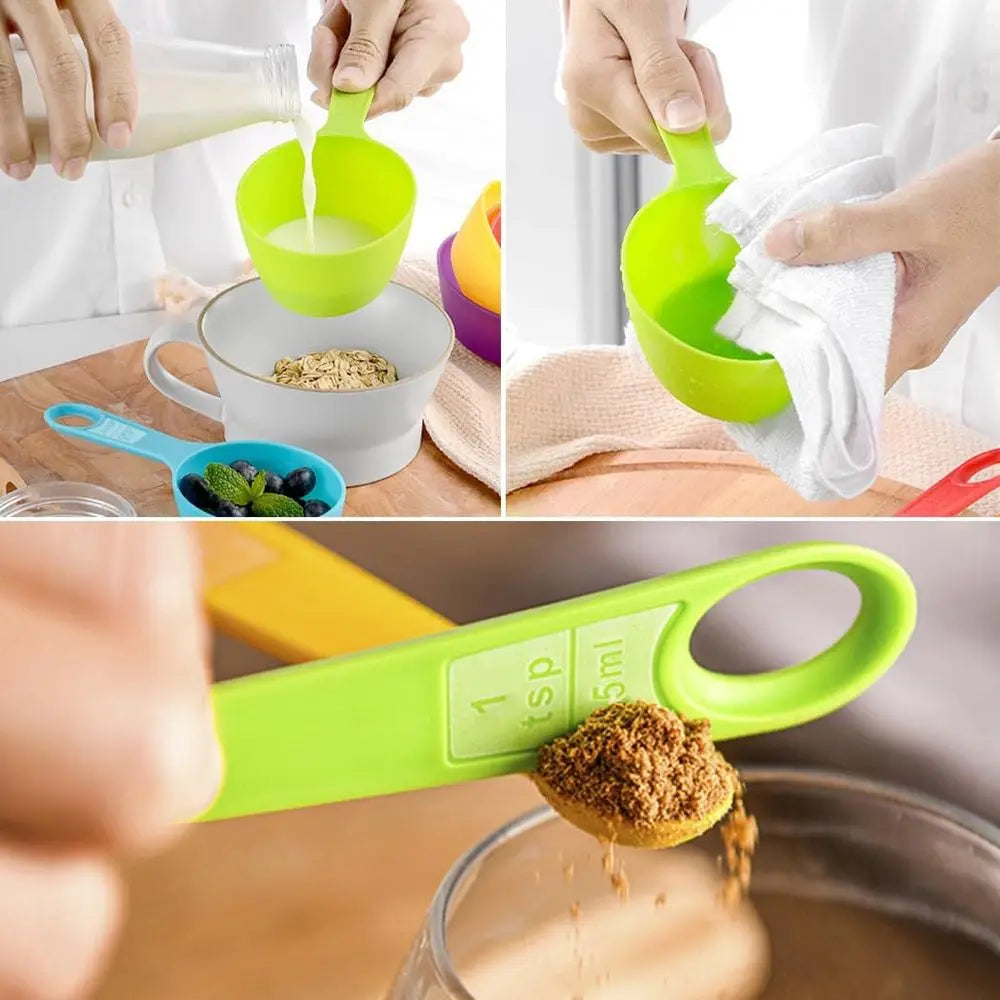 12 Piece Measuring Cups and Spoons Set, Colored Kitchen Measure Tools, Durable Nesting Cups and Spoons for Dry and Liquid, Dishw