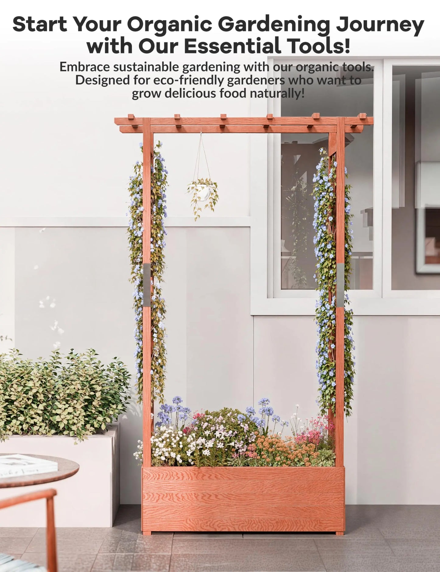 HiMISS Elevated Wooden Garden Bed With Trellis System