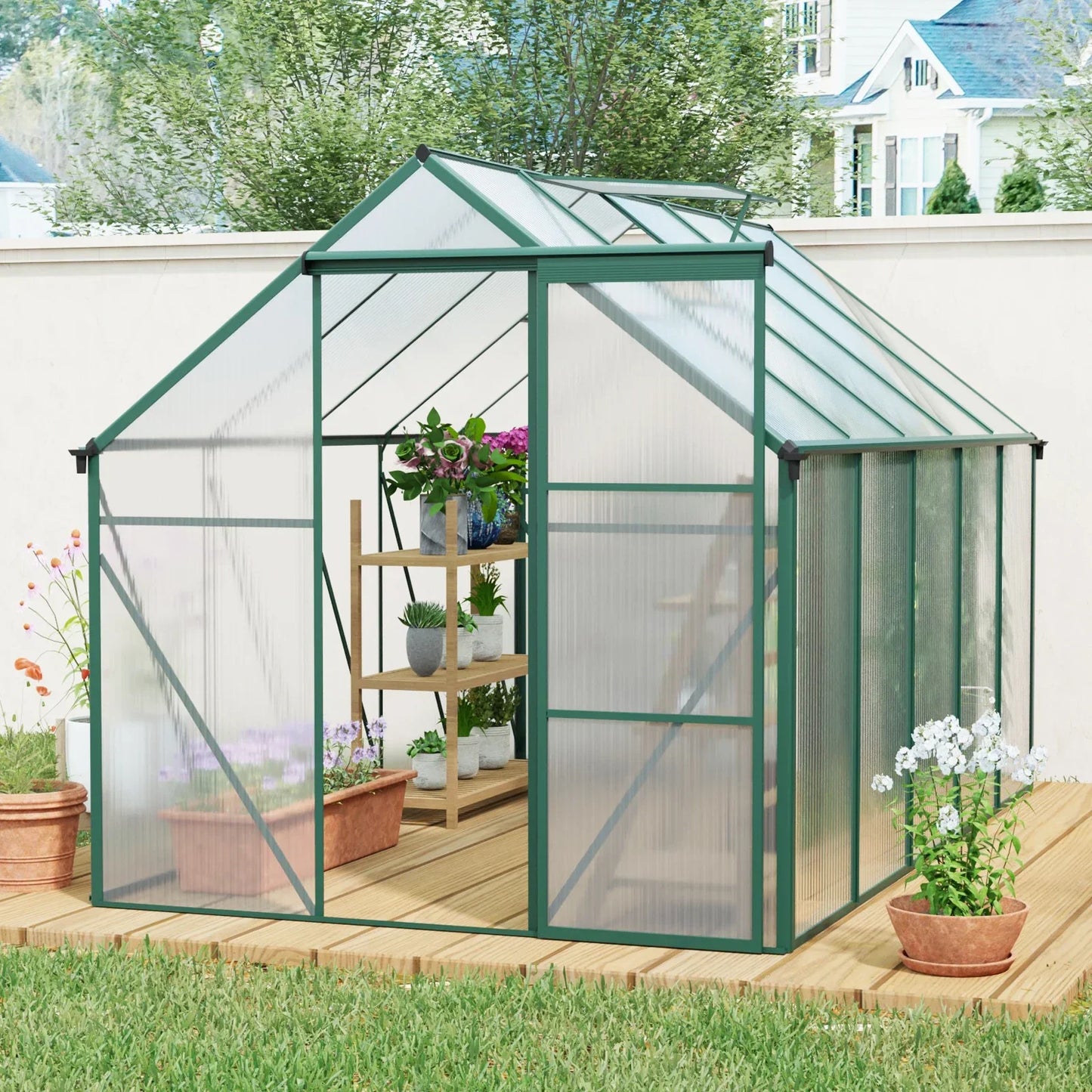 Polycarbonate Greenhouse Heavy Duty Walk-In Aluminum Frame