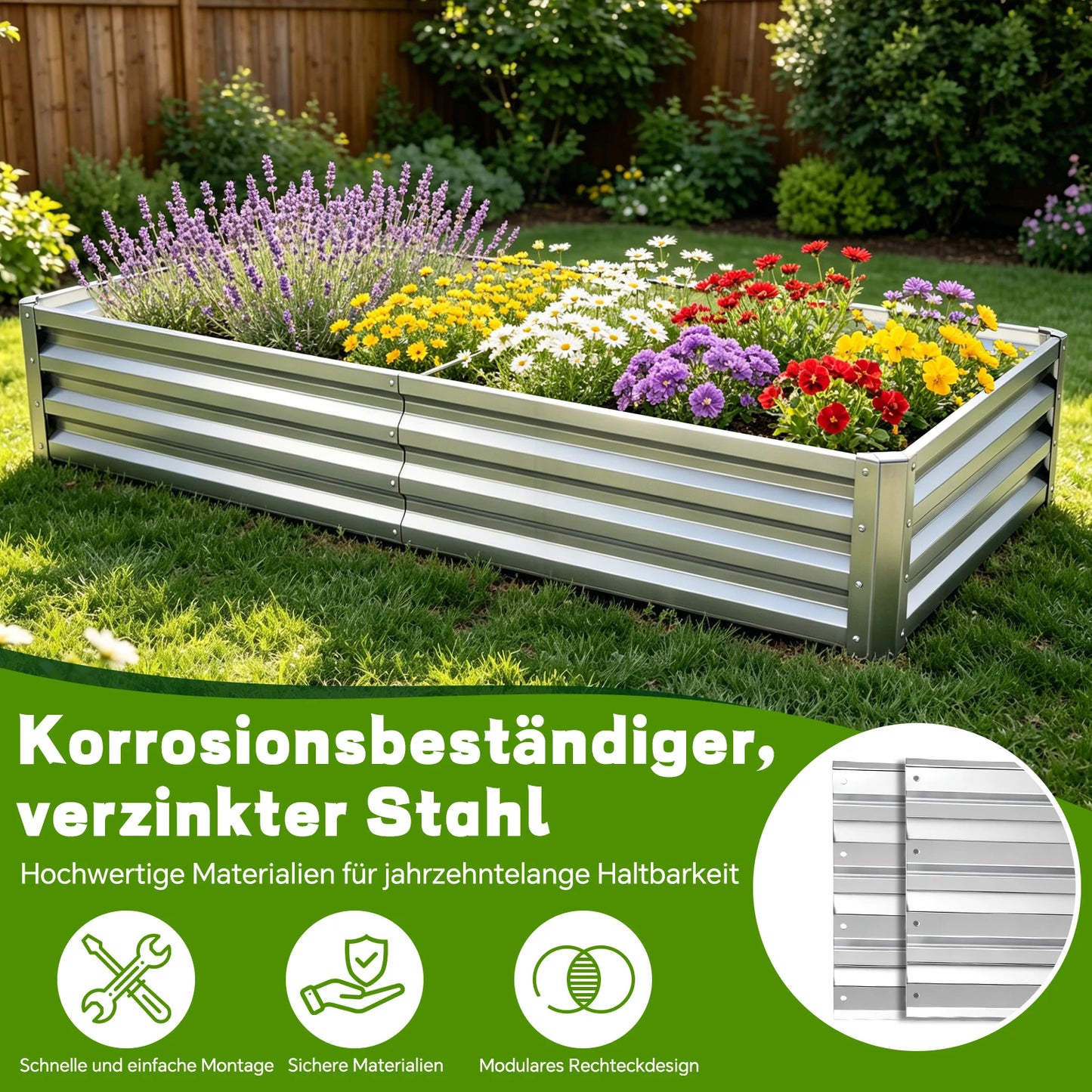 Galvanized Metal Raised Garden Bed for Outdoor Vegetable Planting