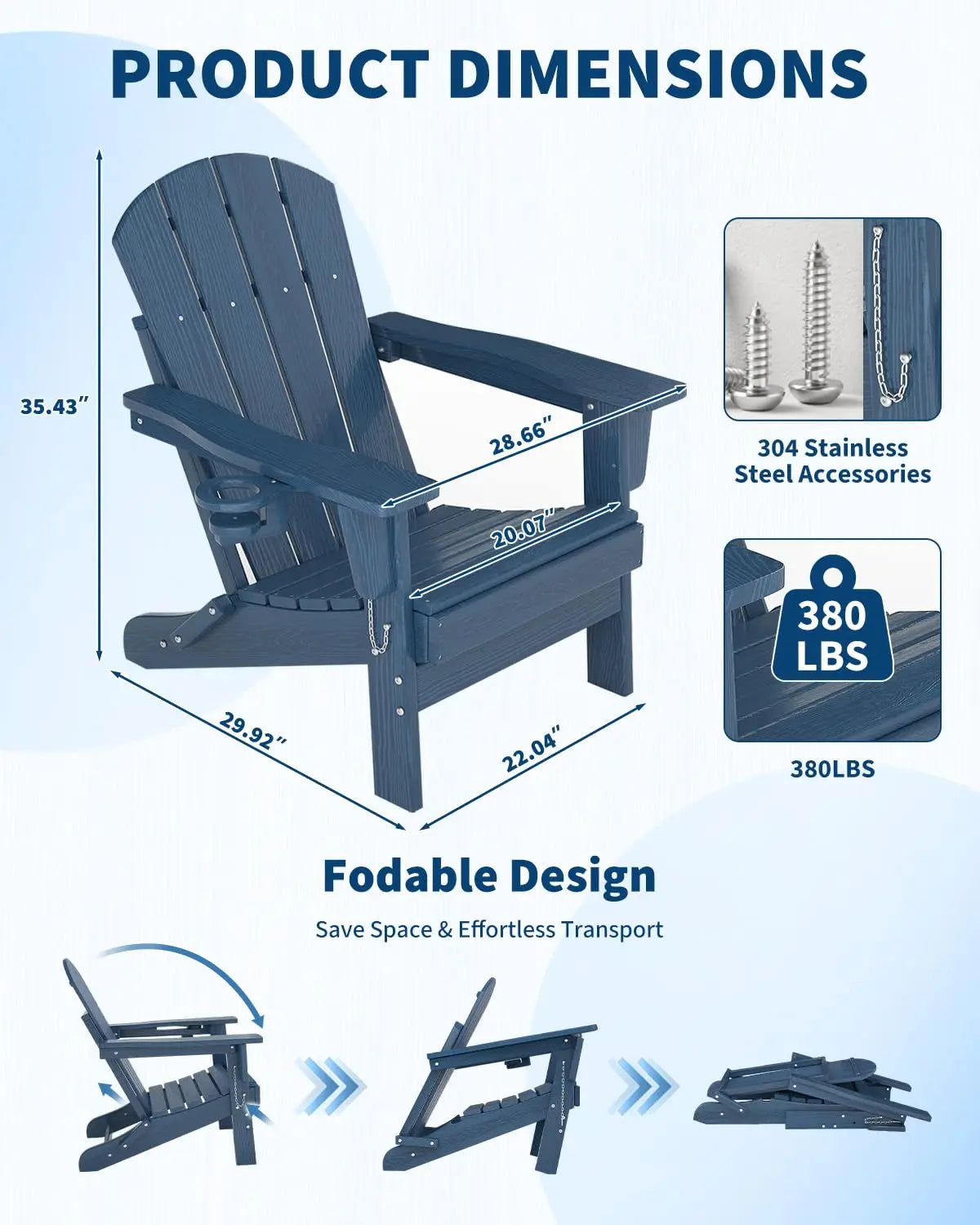HiMISS Folding Adirondack Chair With Cup Holder HDPE