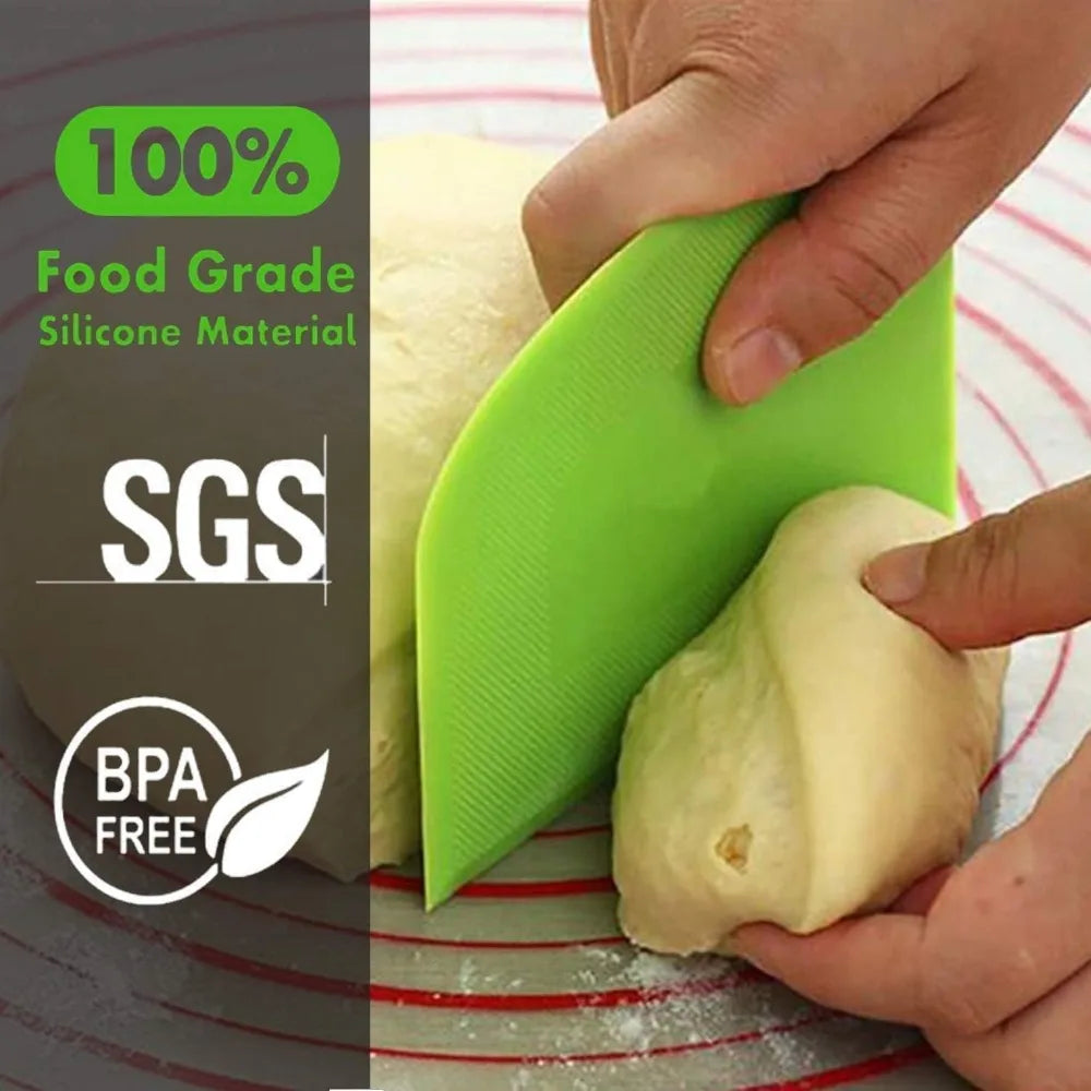 Flexible Plastic Dough Scraper Bench Scraper with Sharp Edges for Baking Cake Decorating Modeling and Sculpting Non Slip Kitchen Tool Set of 3 Green White Green