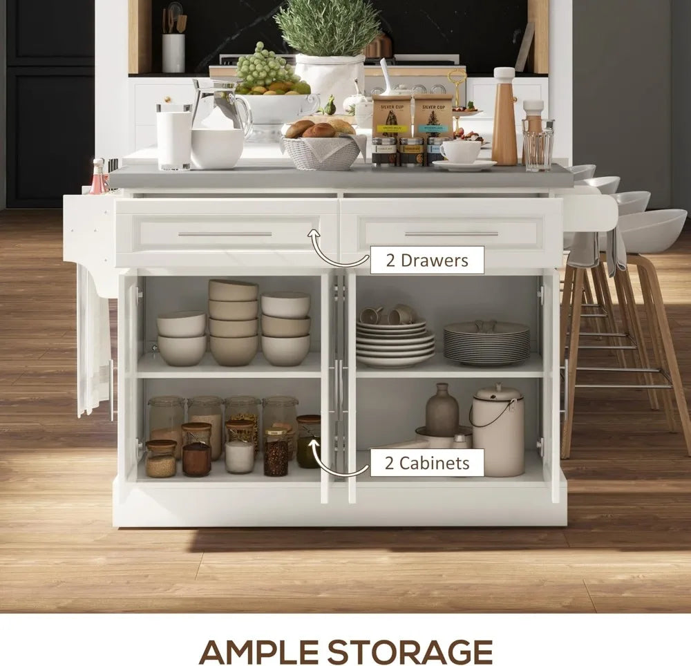 Rolling Kitchen Island Cart With Wheels Portable Stainless Steel Top