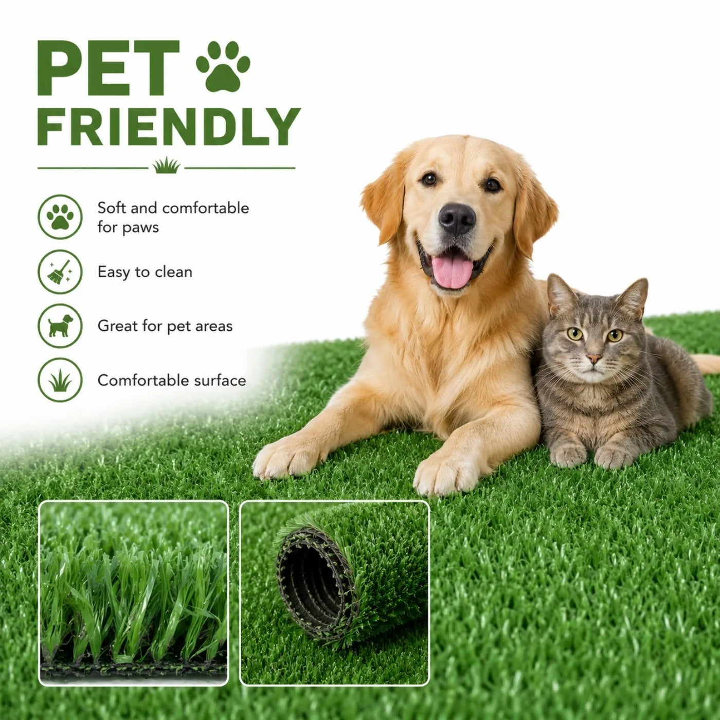 6FT X 10/15/20/25FT Artificial Grass Turf Mat, 0.4 Inch Pile Height, Heavy Duty Synthetic Lawn Rug, Indoor Outdoor for Patio, Balcony, Backyard, Garden, Garage, Pet Area & Chicken Coop