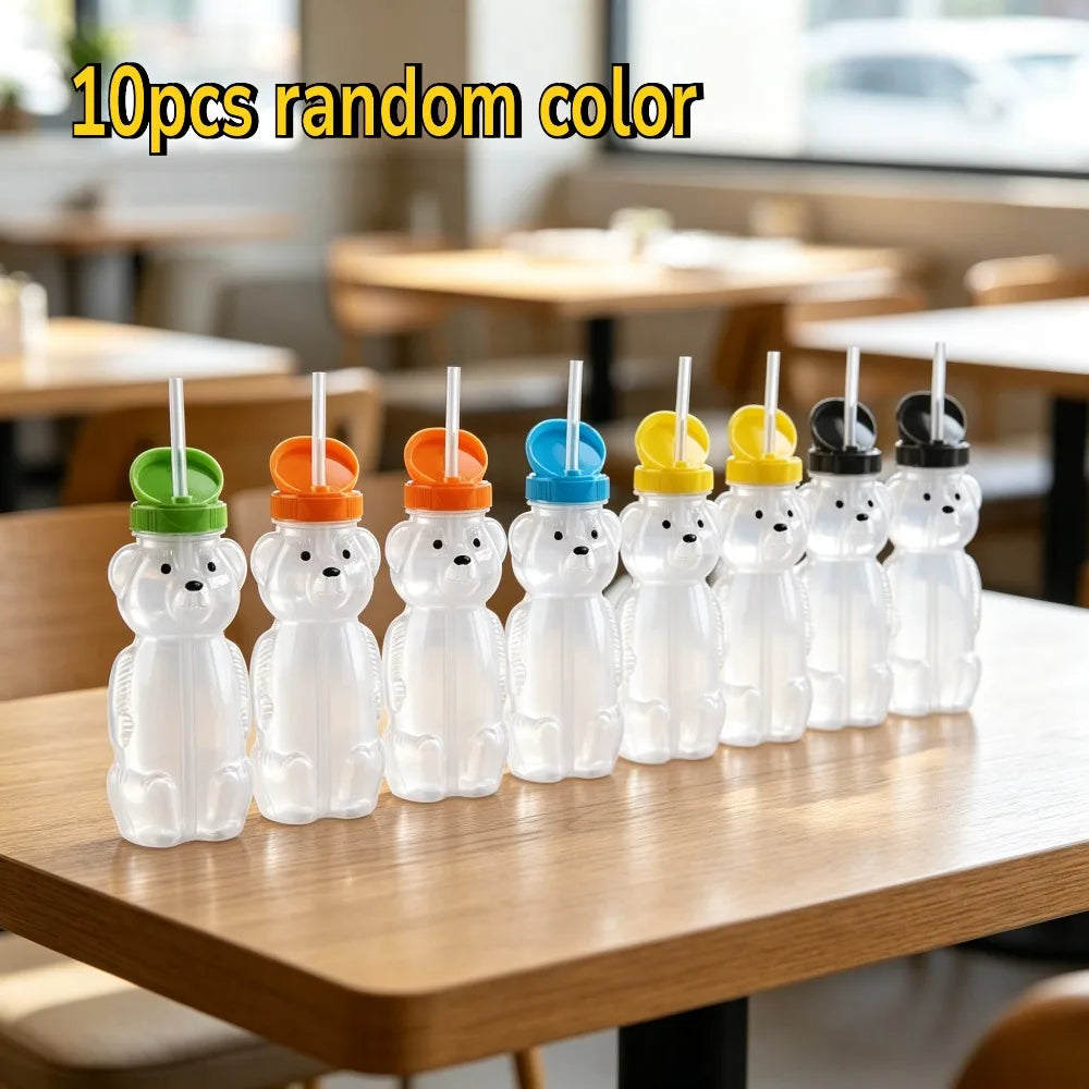 Bear Shaped Kids Water Bottles With Flip Straw Lids