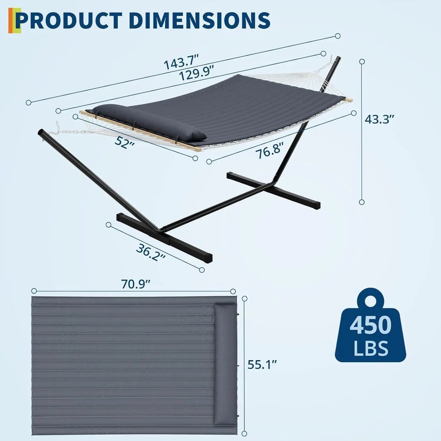 HiMISS Heavy Duty Double Hammock With Stand