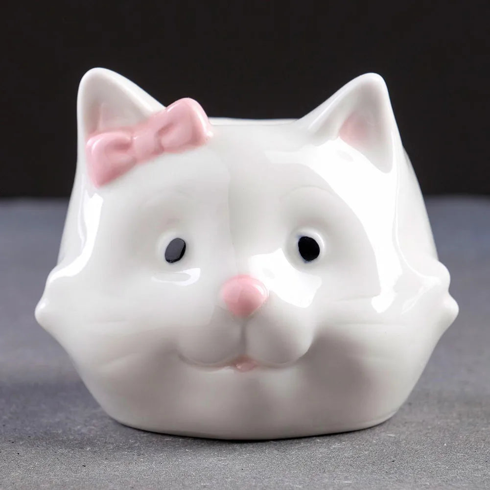 Cat Ceramic Succulent Pot Cartoon Bonsai Pot Decorative Small Plant Holder Multi-Function Flower Planter Pot for Micro Landscape