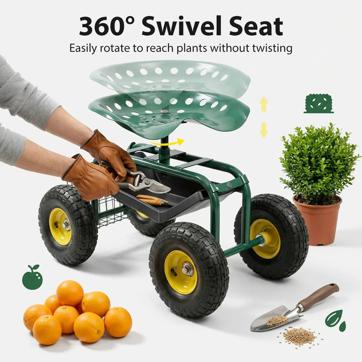 Garden Seat With Wheels Rolling Cart And Tool Tray