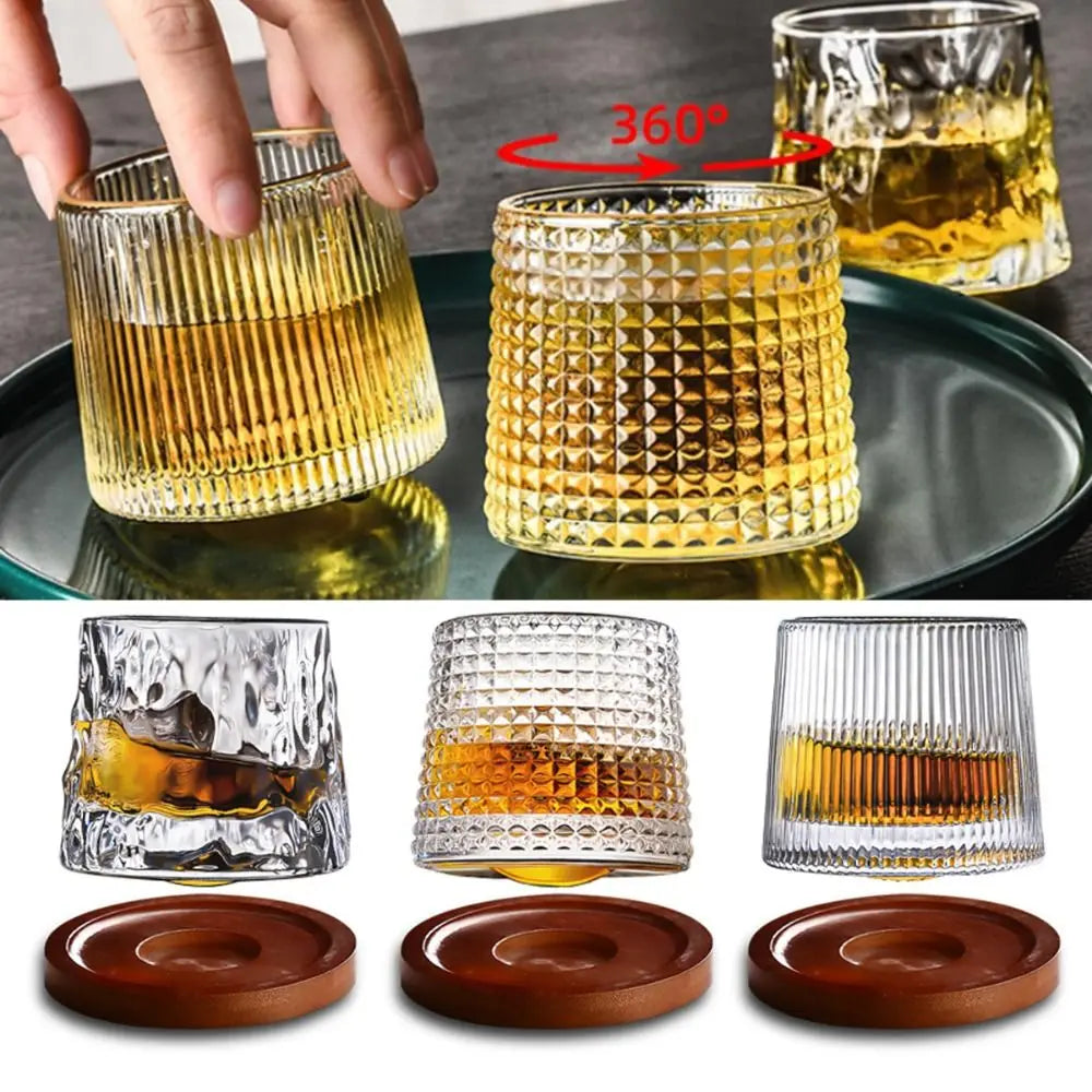 Rotating Whiskey Glass With Base 360 Degree Spin Cocktail