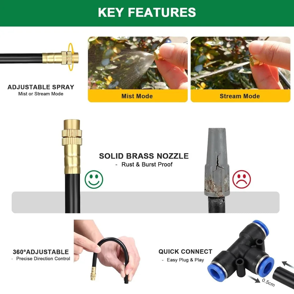 200ft Drip Irrigation Kit with 40 Adjustable Copper Nozzles, DIY Watering System for Garden, Lawn, Greenhouse & Raised Beds