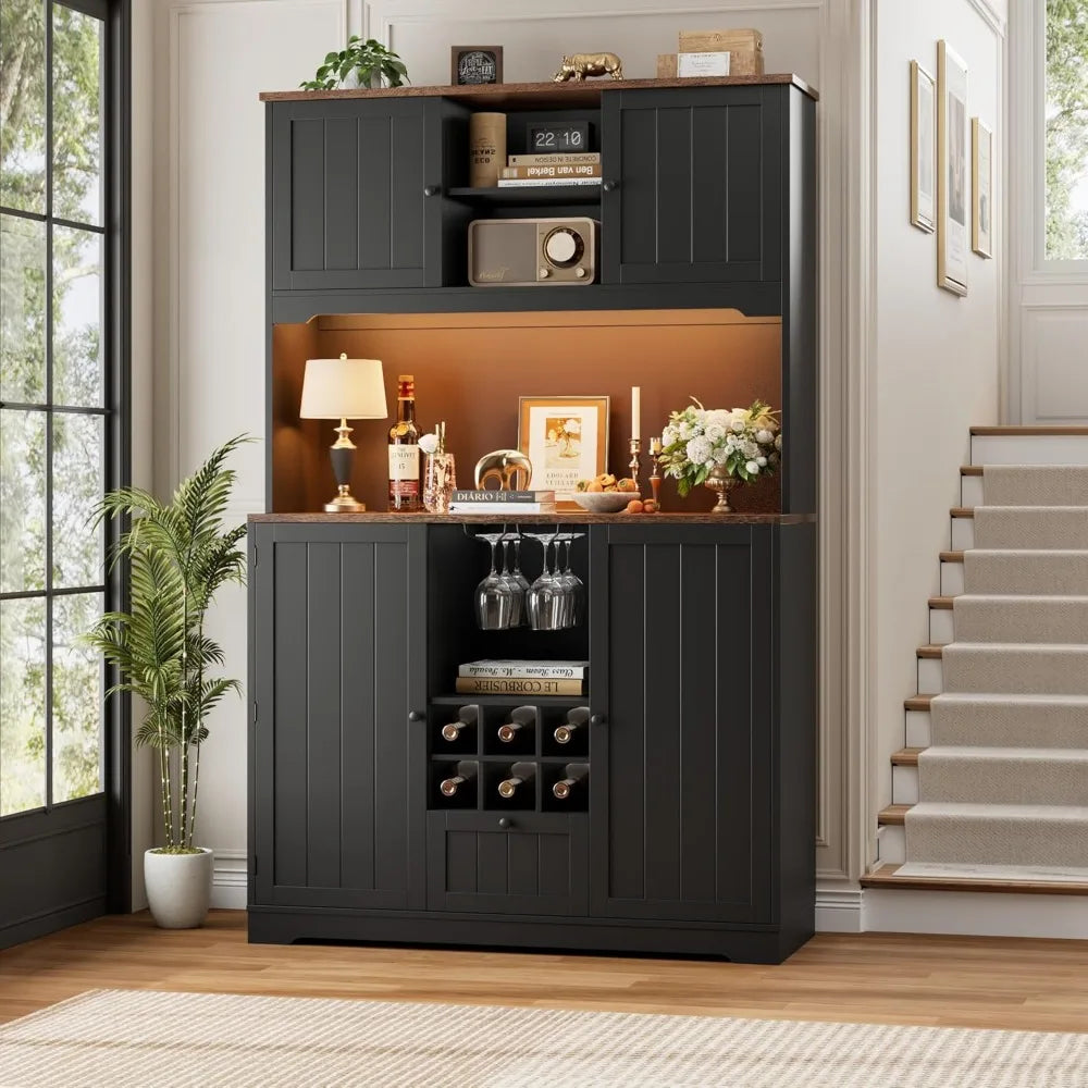 Pantry Cabinet With LED Light And Charging Station