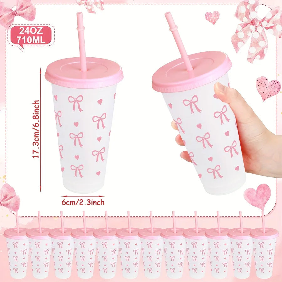 Reusable Cups With Straw And Lid For Cold Drinks Bow