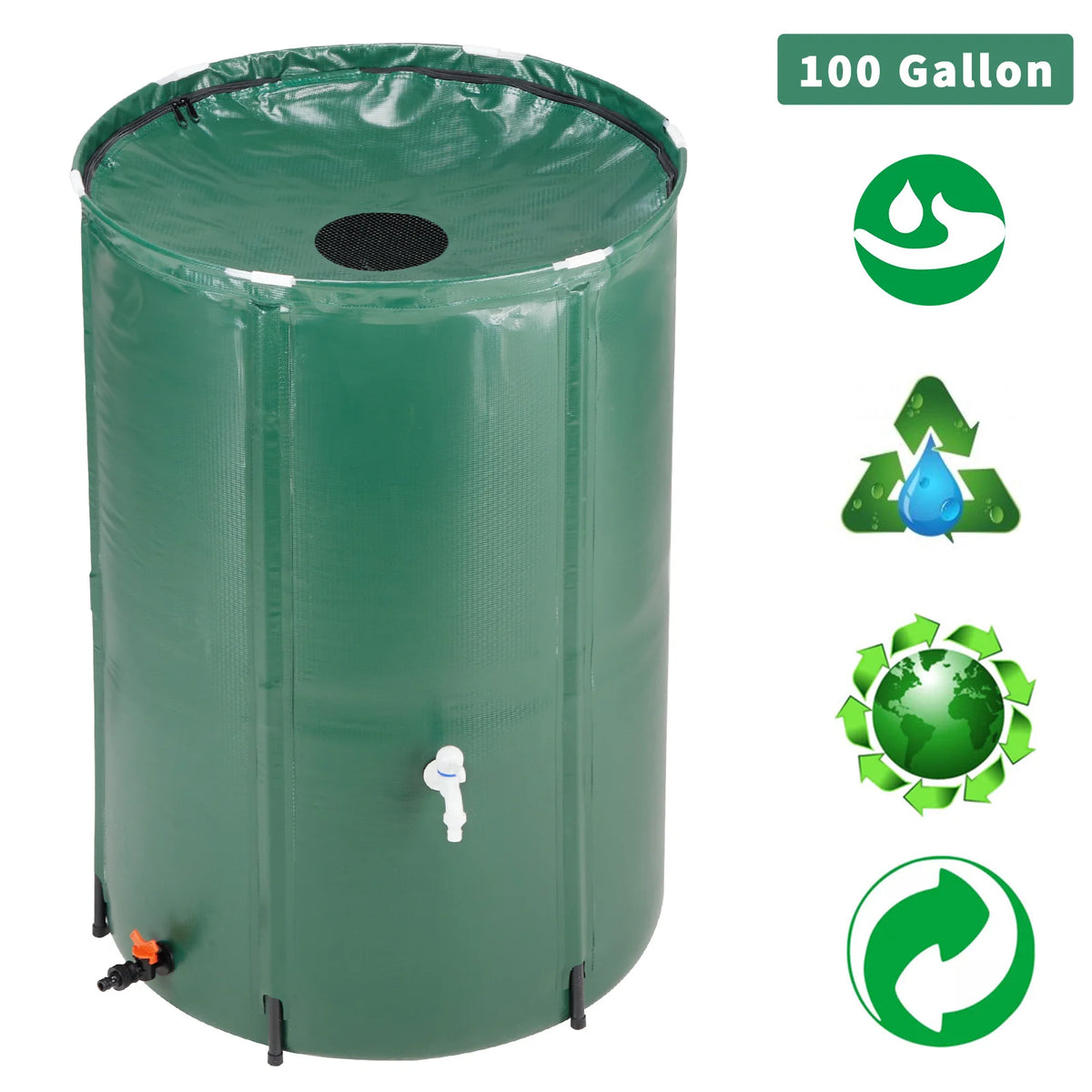100 Gallon Collapsible Rain Barrel Water Collector, Portable Foldable Rain Water Storage Tank with Spigot for Garden Irrigation