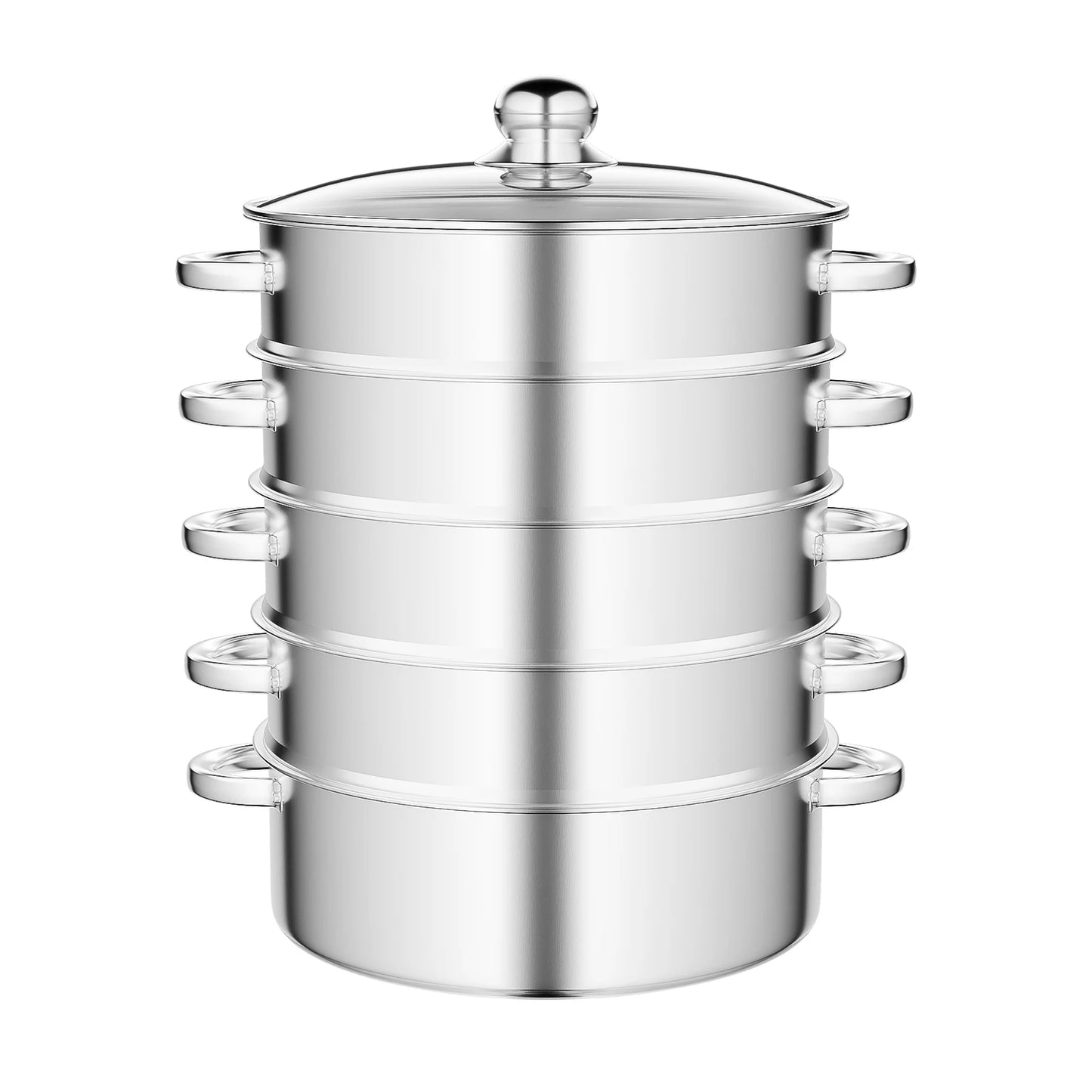 5 Tier 304 Stainless Steel Steamer Pot With Clear Lid