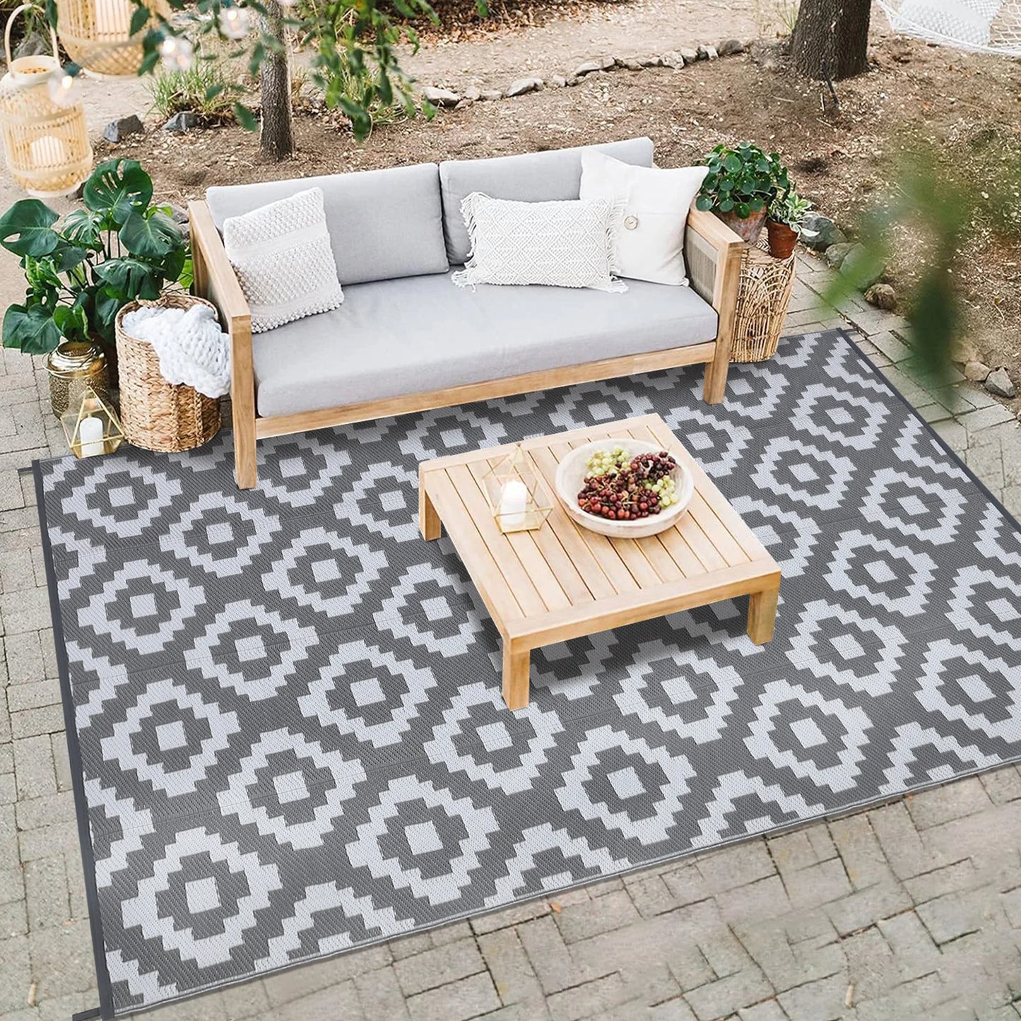 StudysetCN Outdoor Geometric Straw Rug Waterproof Reversible Mat