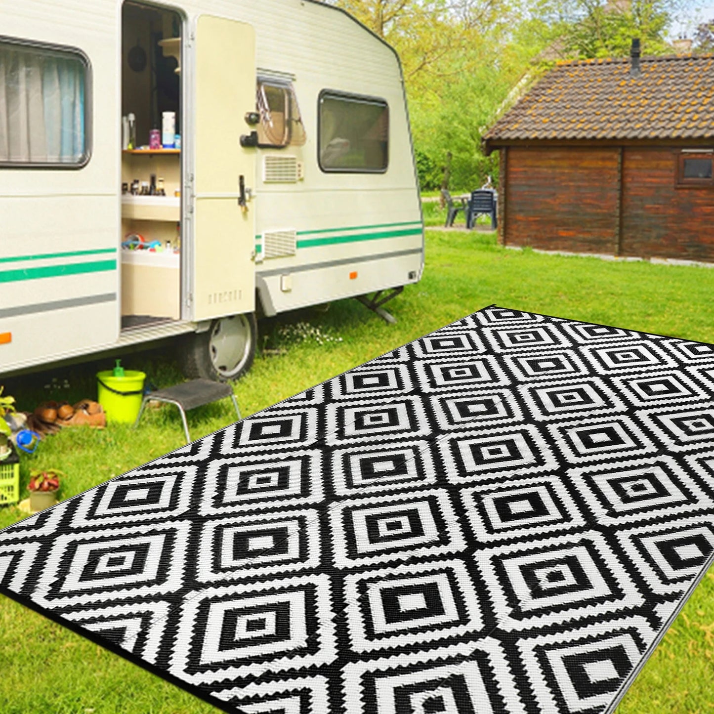 Waterproof Outdoor Plastic Straw Rugs Reversible Patio Rug For RV