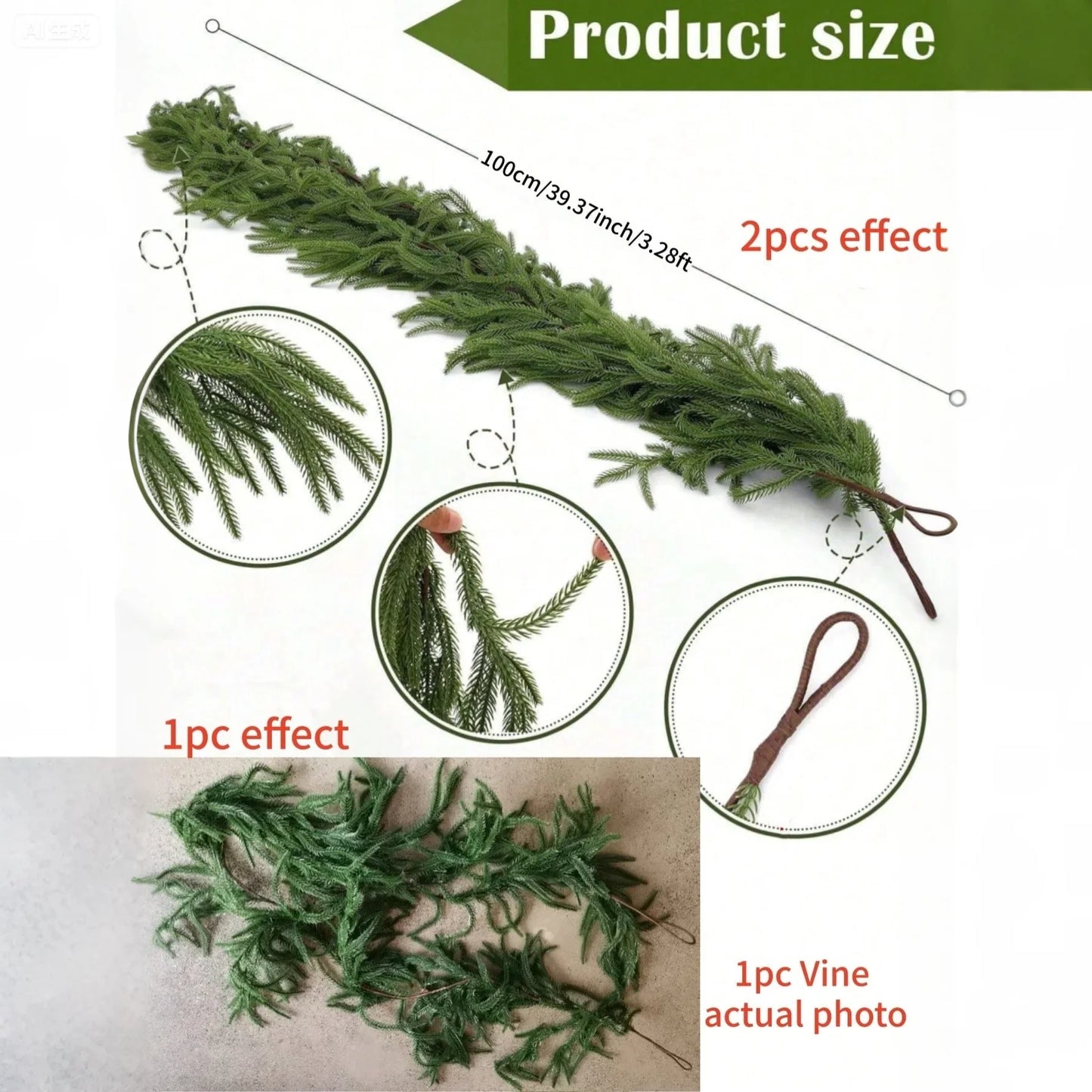 1pc Artificial Norfolk Pine Christmas Wreath Fake Green Garland Front Door Walls Porches Home Decor Xmas Decor Christmas Decor