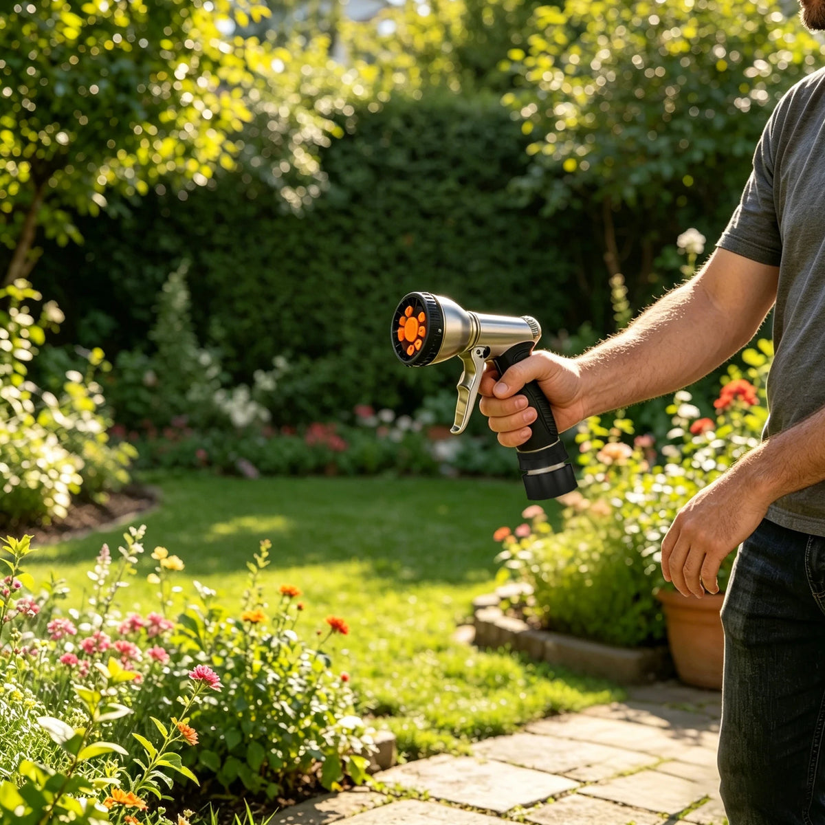 Outdoor Garden Watering Tool, 9 Mode Hose Nozzle, Zinc Alloy Anti-rust Nozzle, Nozzle for Lawn Irrigation & Plant Watering