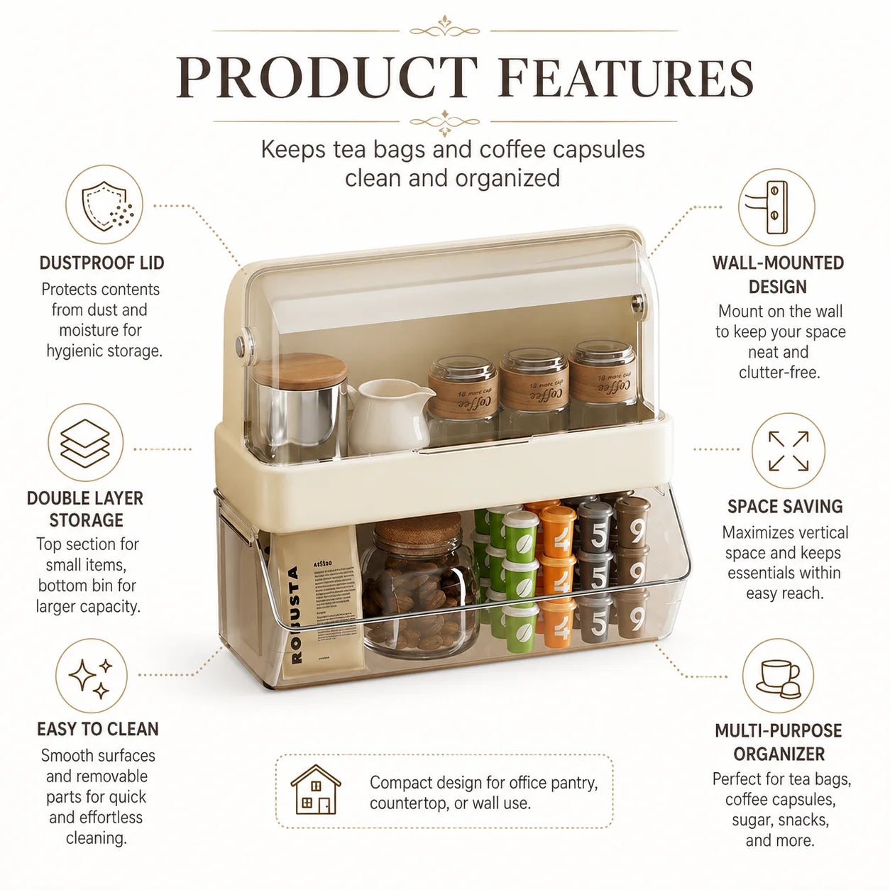 Tea Bag Storage Box With Lid Double Layer Organizer Countertop