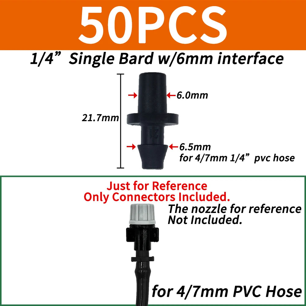 50PCS Plastic Barbed 3-Way TEE Connector for 4/7mm Tubing Watering Pipe Hose Couplings Micro Drip Irrigation Garden Tools