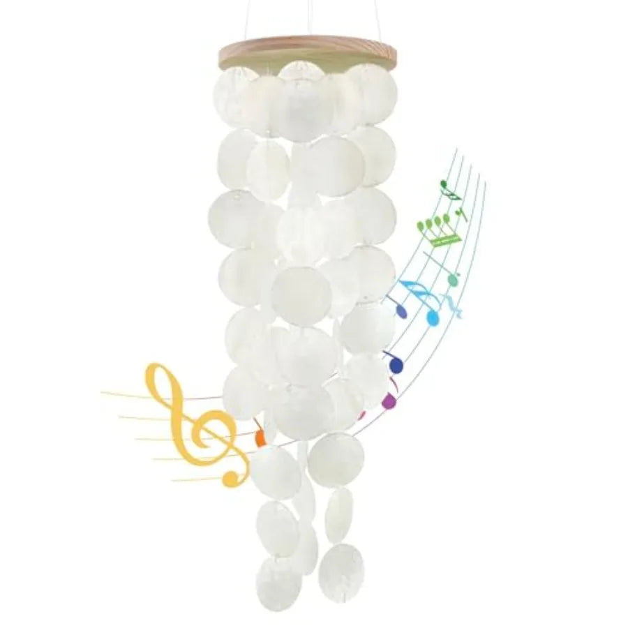 Handmade Capiz Shell Outdoor Wind Chime, Coastal Blue Elegant Garden Decor