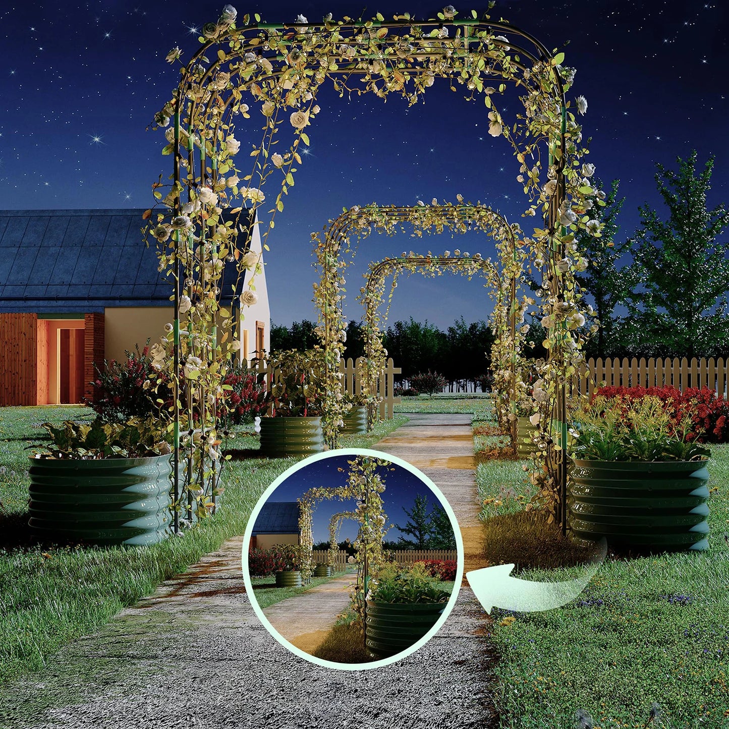 HiMISS Galvanized Raised Garden Bed With Arch Trellis Planter Box