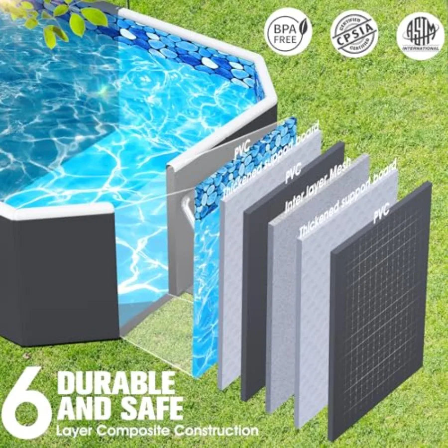 Foldable Pool With Canopy For Backyard Use Non-Inflatable Portable Collapsible