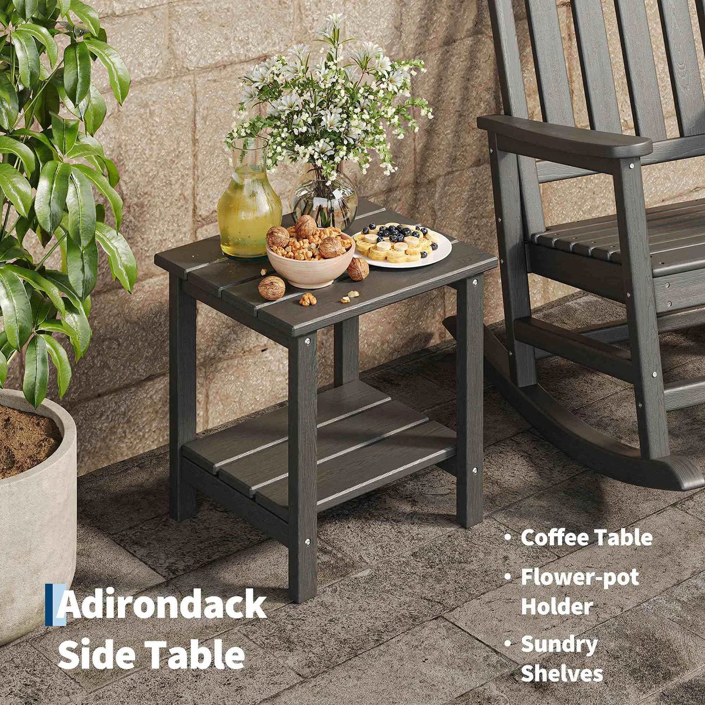 HiMISS Outdoor HDPE Lumber Rocking Chair Set With Side Table