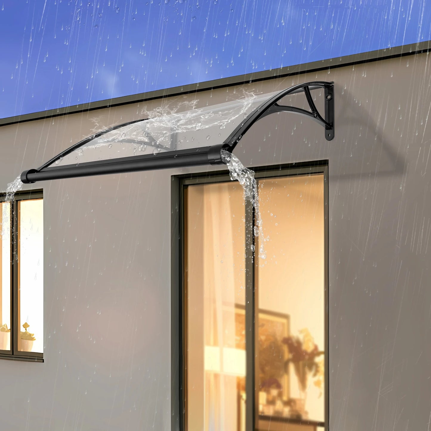 Overhang Awning Door Canopy Aluminum Alloy Rain Drainage UV Protection Rustproof Window Overhang Easy Install with Enlarged Gutter for Front Door Patio Garden