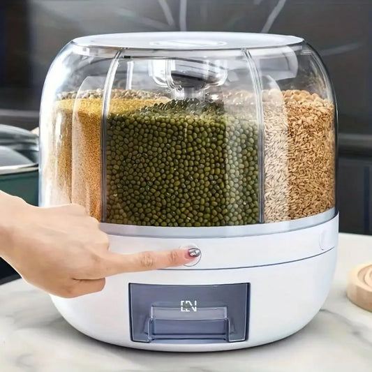 22 Lbs Multi-Functional Grain Dispenser, Reusable Round Food Storage Container With Flip Lid, 360 ° Rotating Grain Organ
