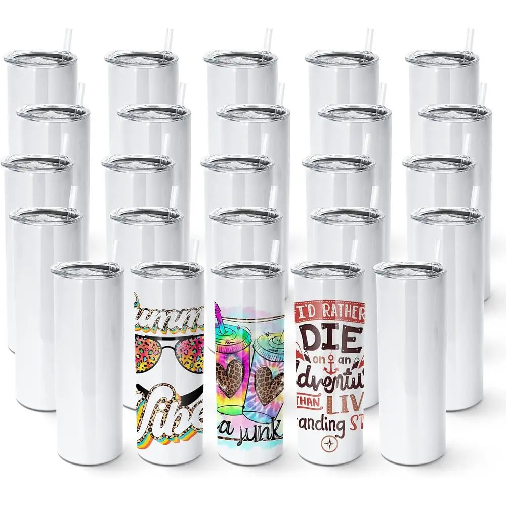 25 Pack Stainless Steel Sublimation Tumblers With Lids And Straws