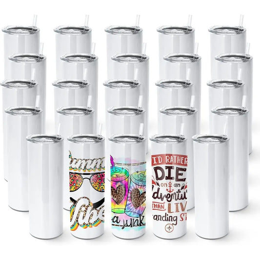 25 Pack Stainless Steel Sublimation Tumblers With Lids And Straws