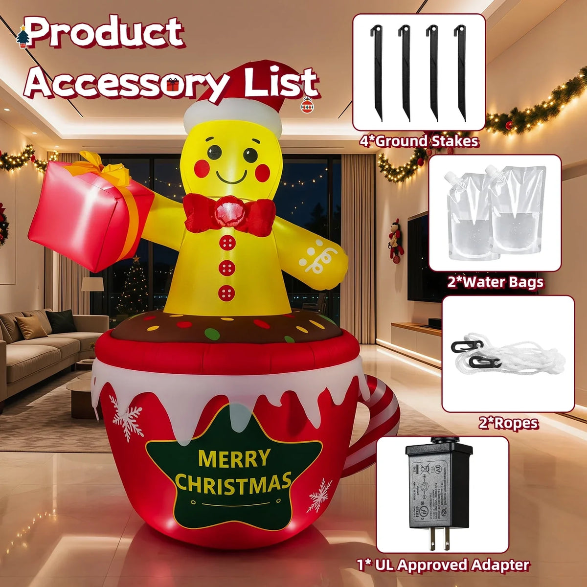 7.2ft Christmas Inflatable Decoration Outdoor Gingerbread Man Cup Shape Blow Up Model With LED Light For Xmas Party Garden Decor