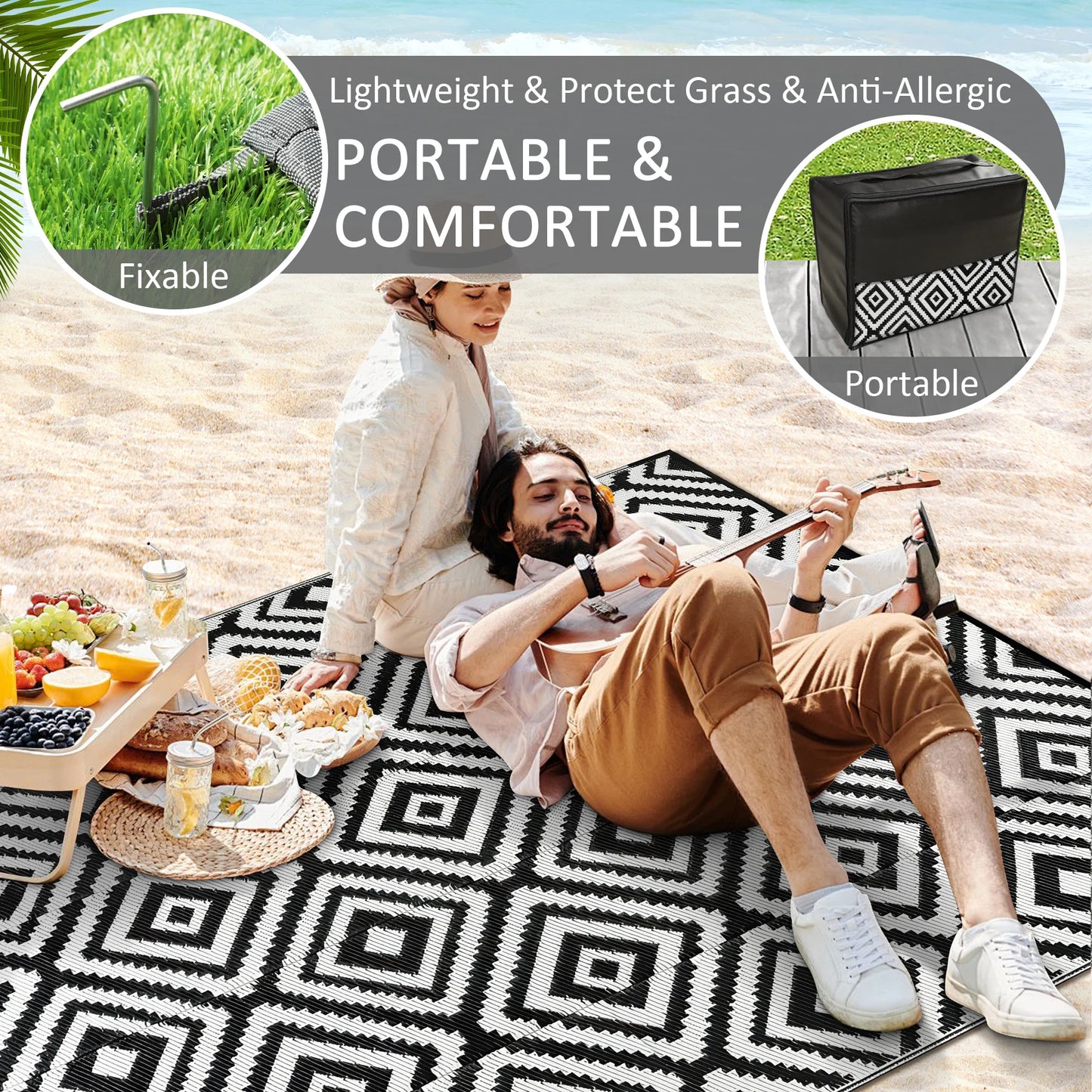 Waterproof Outdoor Plastic Straw Rugs Reversible Patio Rug For RV