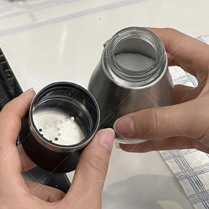 Kitchen Glass Spice Bottle Set Adjustable Refillable Salt and Pepper Shakers with Shelf Spice Dispenser with Pour Holes