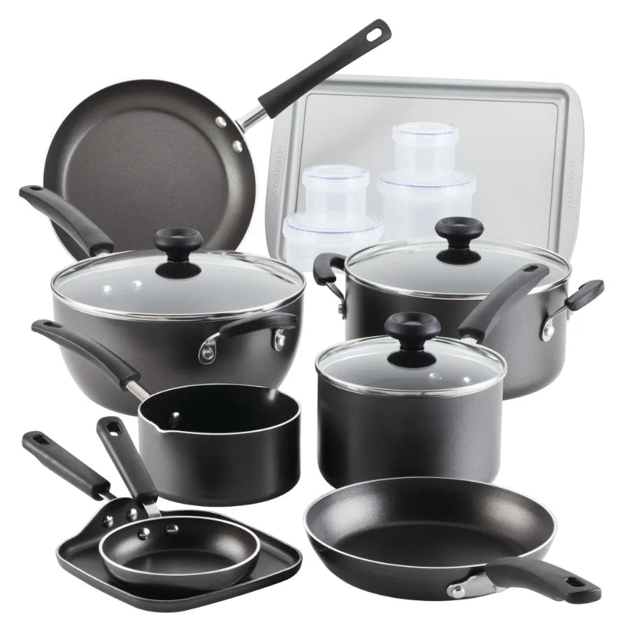 Easy Clean Nonstick Cookware Set With Lids And Storage Containers