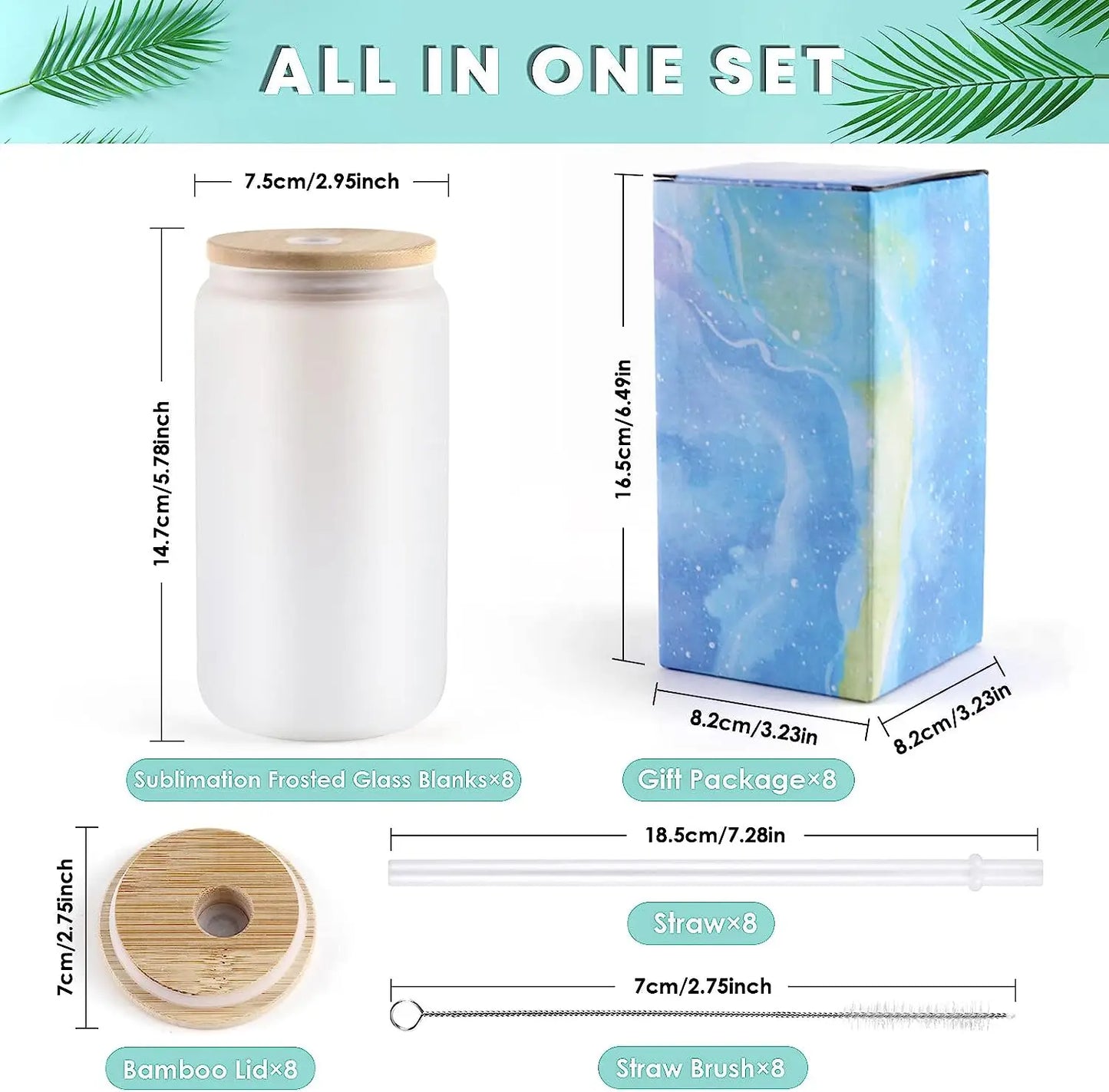 HTVRONT Glass Sublimation Tumblers with Bamboo Lids