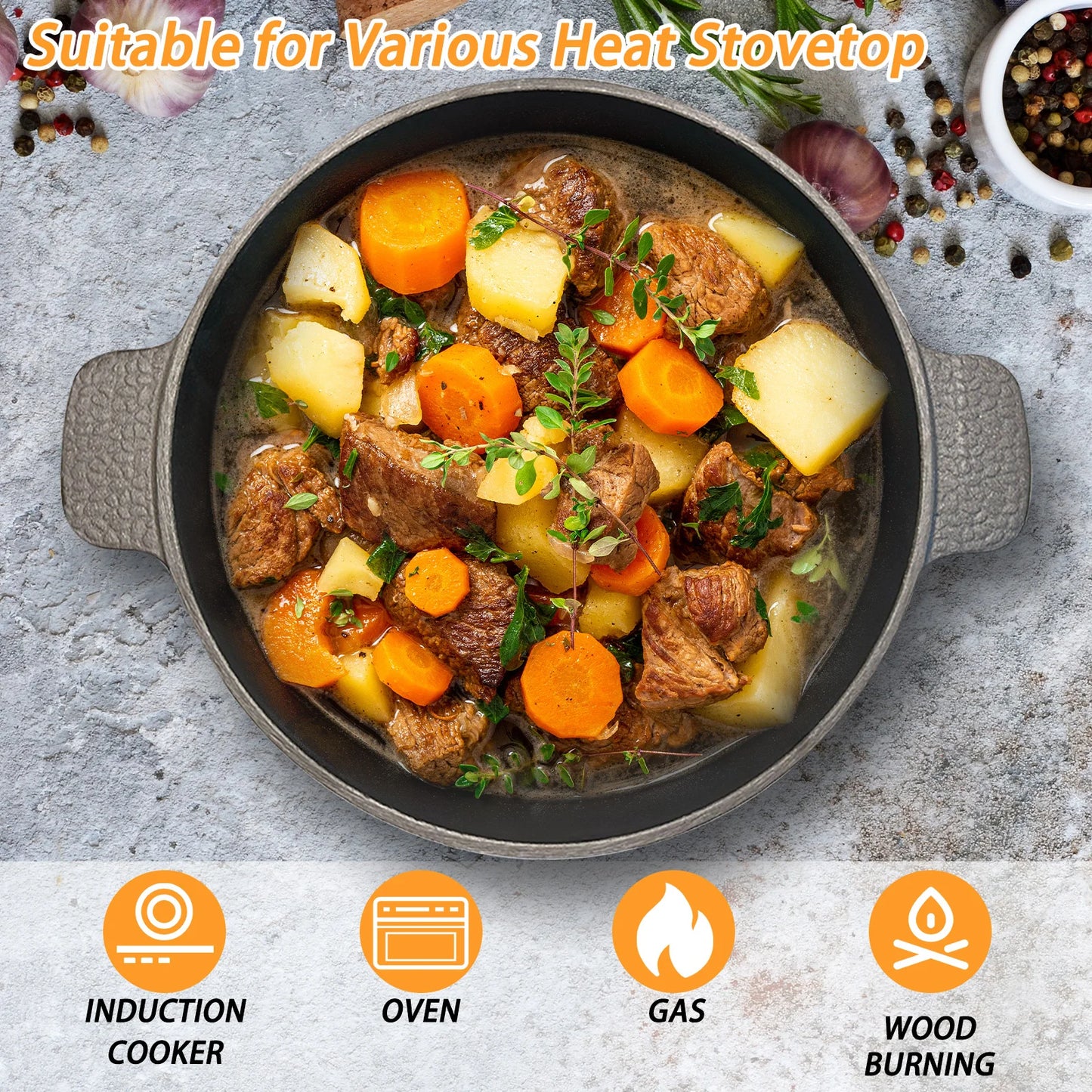 HANSMART Cast Iron Dutch Oven With Lid Induction Compatible Nonstick