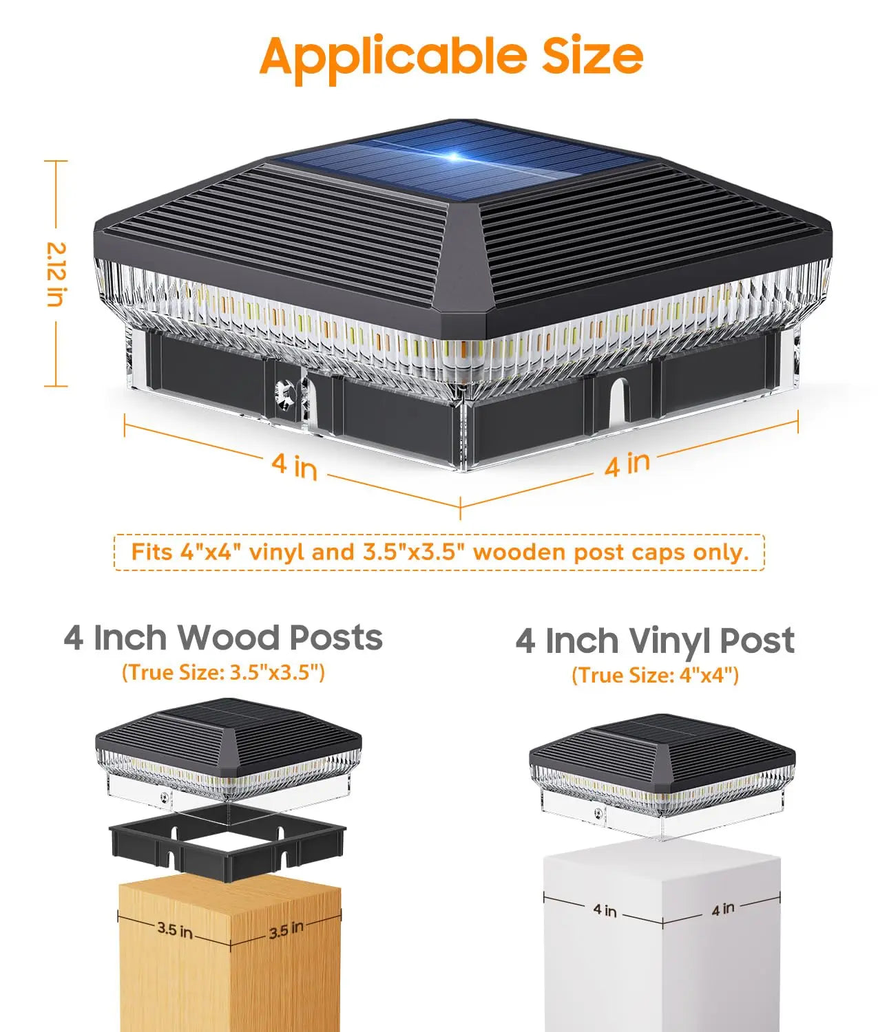 6/12 Pack Solar Post Cap Lights Outdoor with 3 Modes, 40 LEDs 4x4 Fence Post Solar Lights Outdoor Waterproof, 30 Lumens Fence Deck Post Lights Solar Powered for 4x4 3.5x3.5 Vinyl Wooden Post