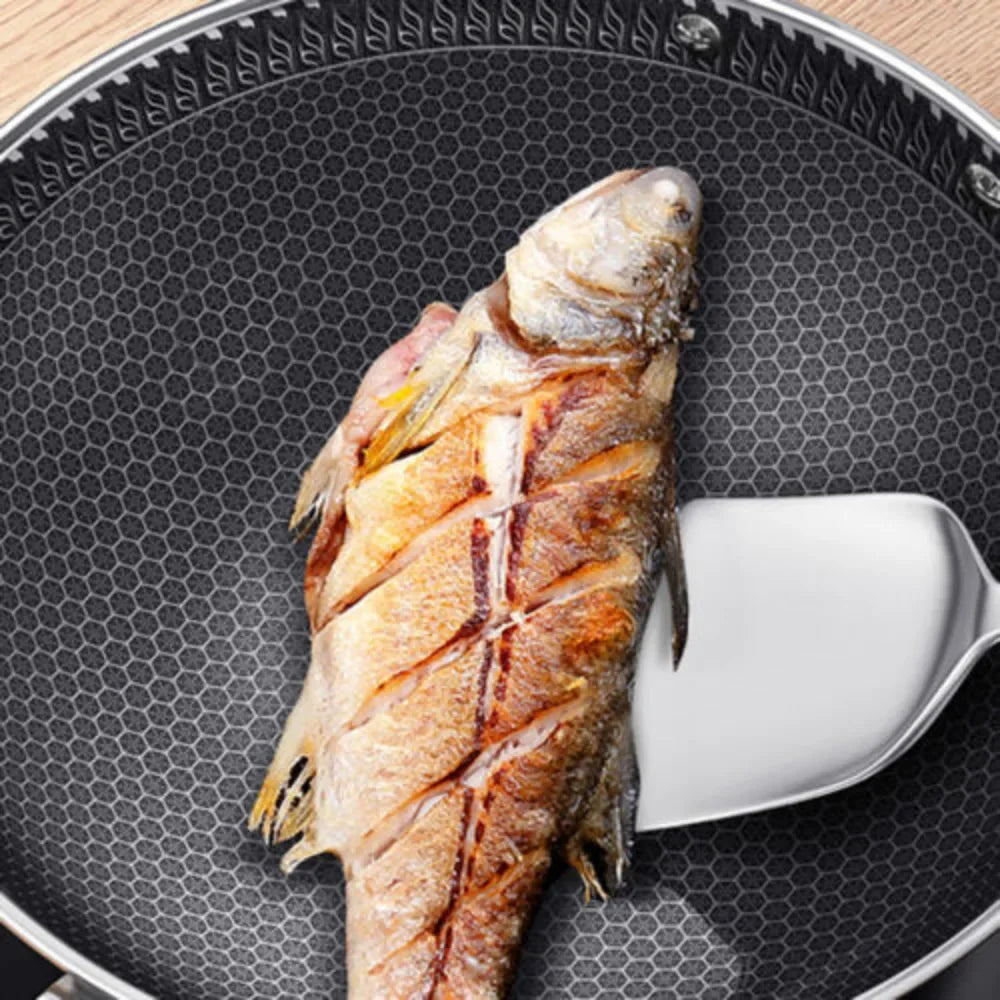 Stainless Steel Wok Pan With Nonstick Coating And Glass Lid