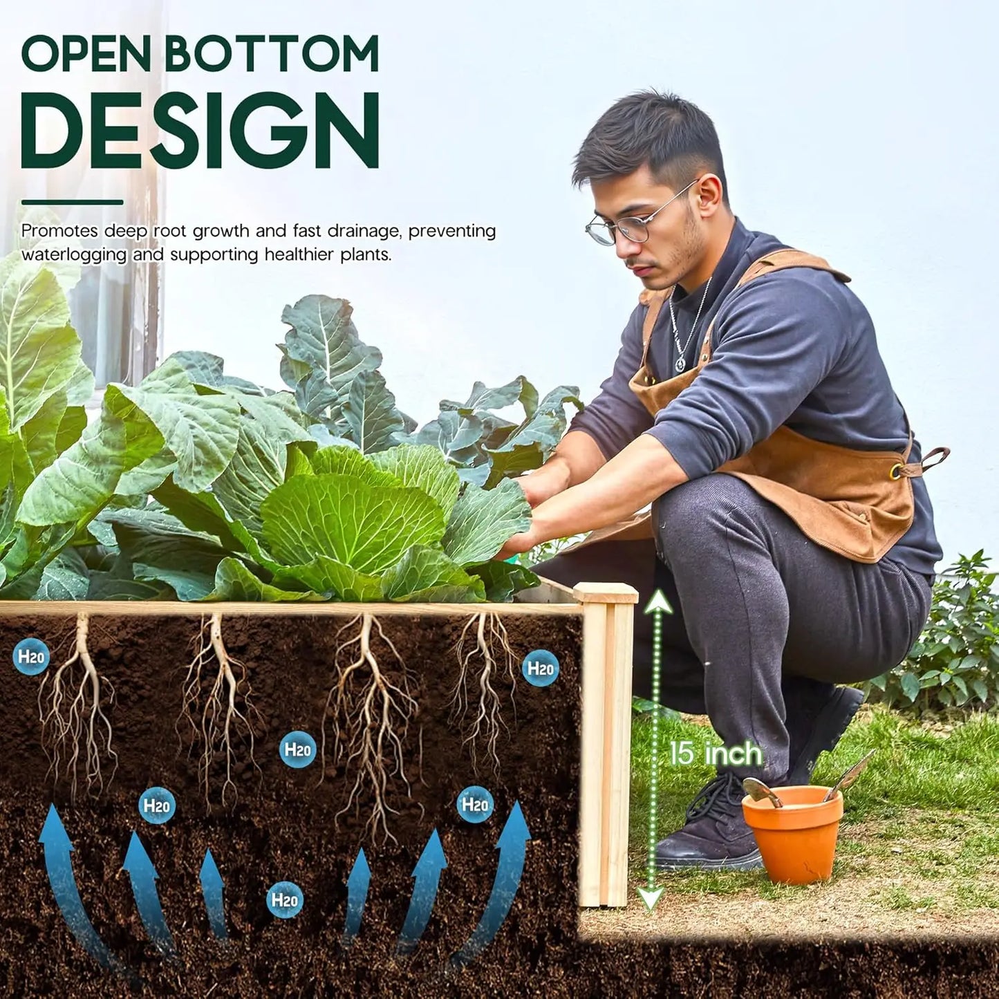 8x4 Ft Wood Raised Garden Bed 15in Deep Open Base Planter Box for Vegetables Herbs Flowers Outdoor Gardening, Customized