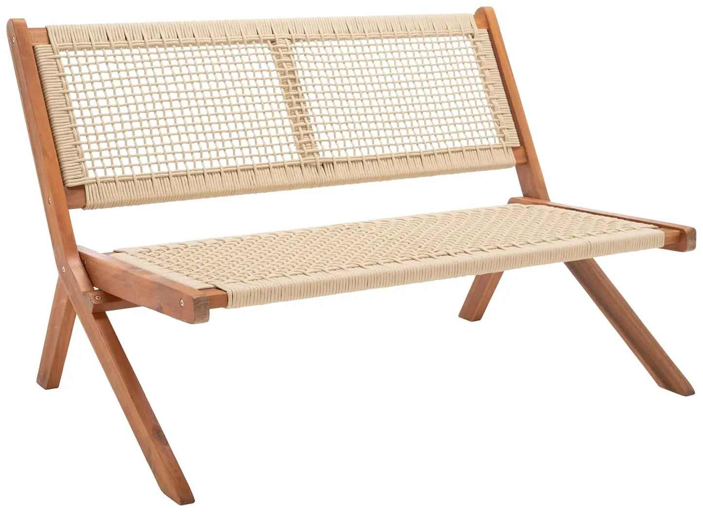Natural Wood And Rope Foldable Bench Outdoor Patio