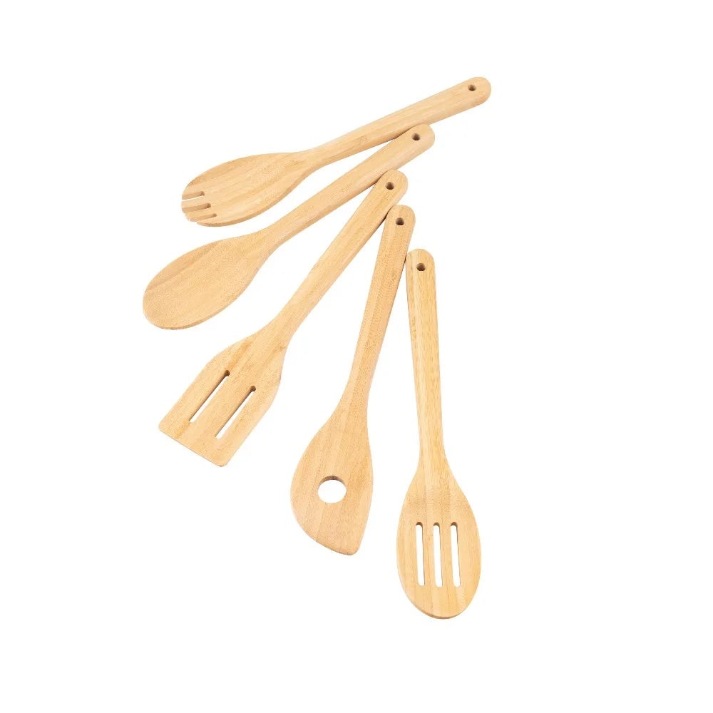 5 Pack Bamboo Spoons for Cooking Kitchen Utensil Set Wooden Stirring Spoons Essential Kitchen Tools Natural Wood Spatula for Stirring Mixing Serving