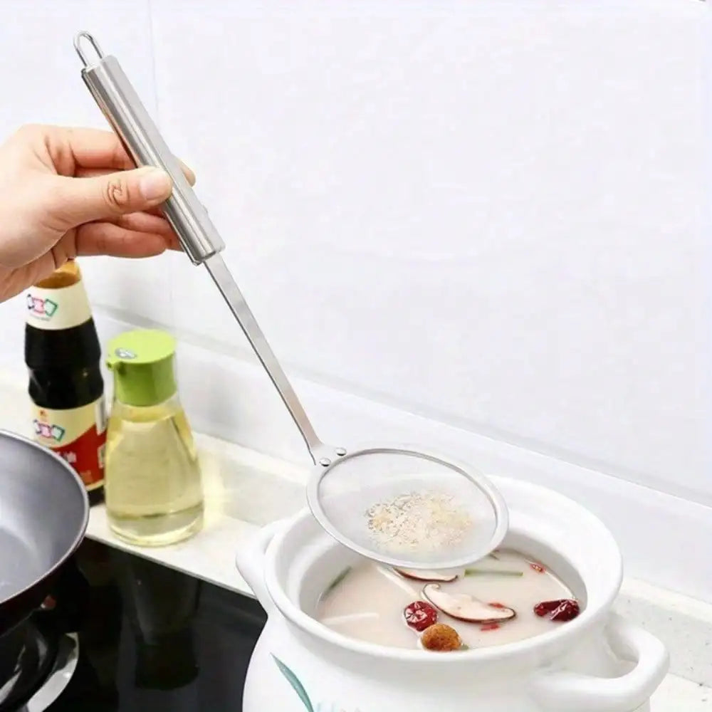 3Pack Fine Mesh Strainer Set Stainless Steel Metal Flat Cooking Skimmer Ladle Colander with Handle Food Strainer Kitchen Tools